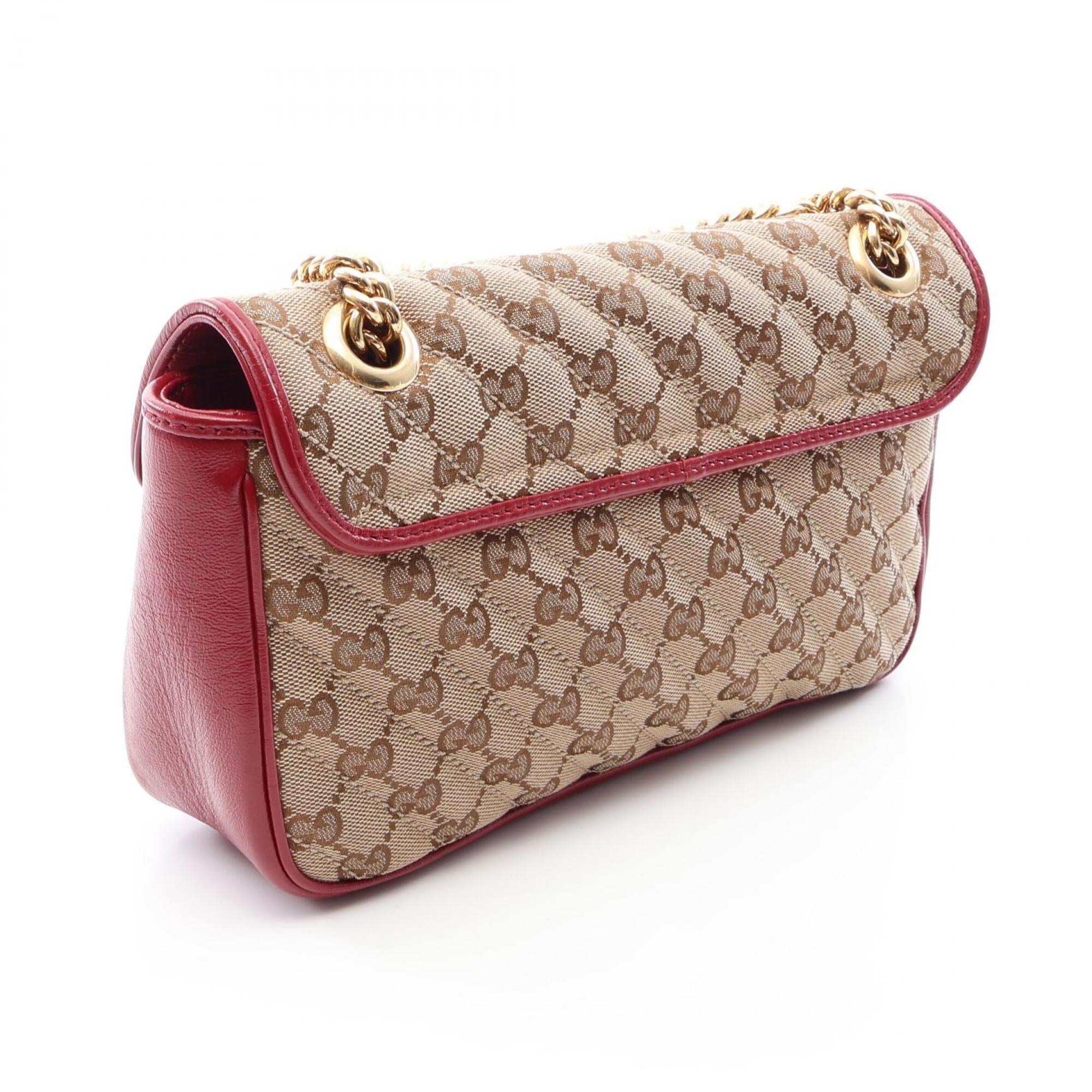 Gucci Beige Red Color Canvas Leather Handbag Shoulder Bag (Pre-Owned)