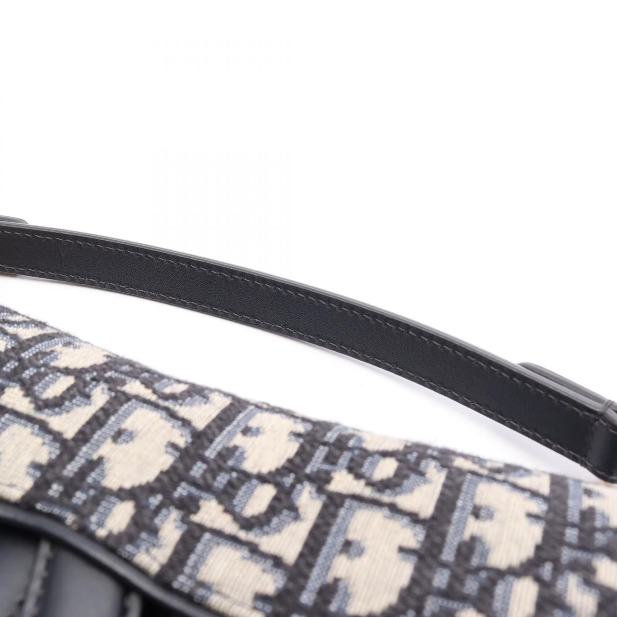 Christian Dior Beige Navy Canvas Leather Handbag Saddle Bag (Pre-Owned)