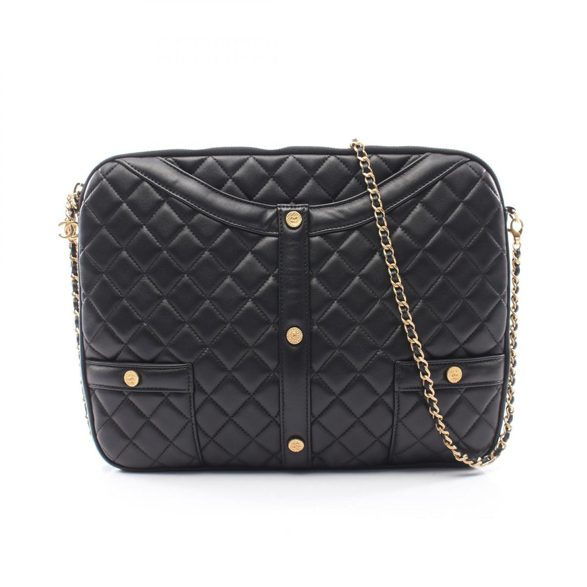 Chanel Black Leather Handbag Shoulder Bag (Pre-Owned)