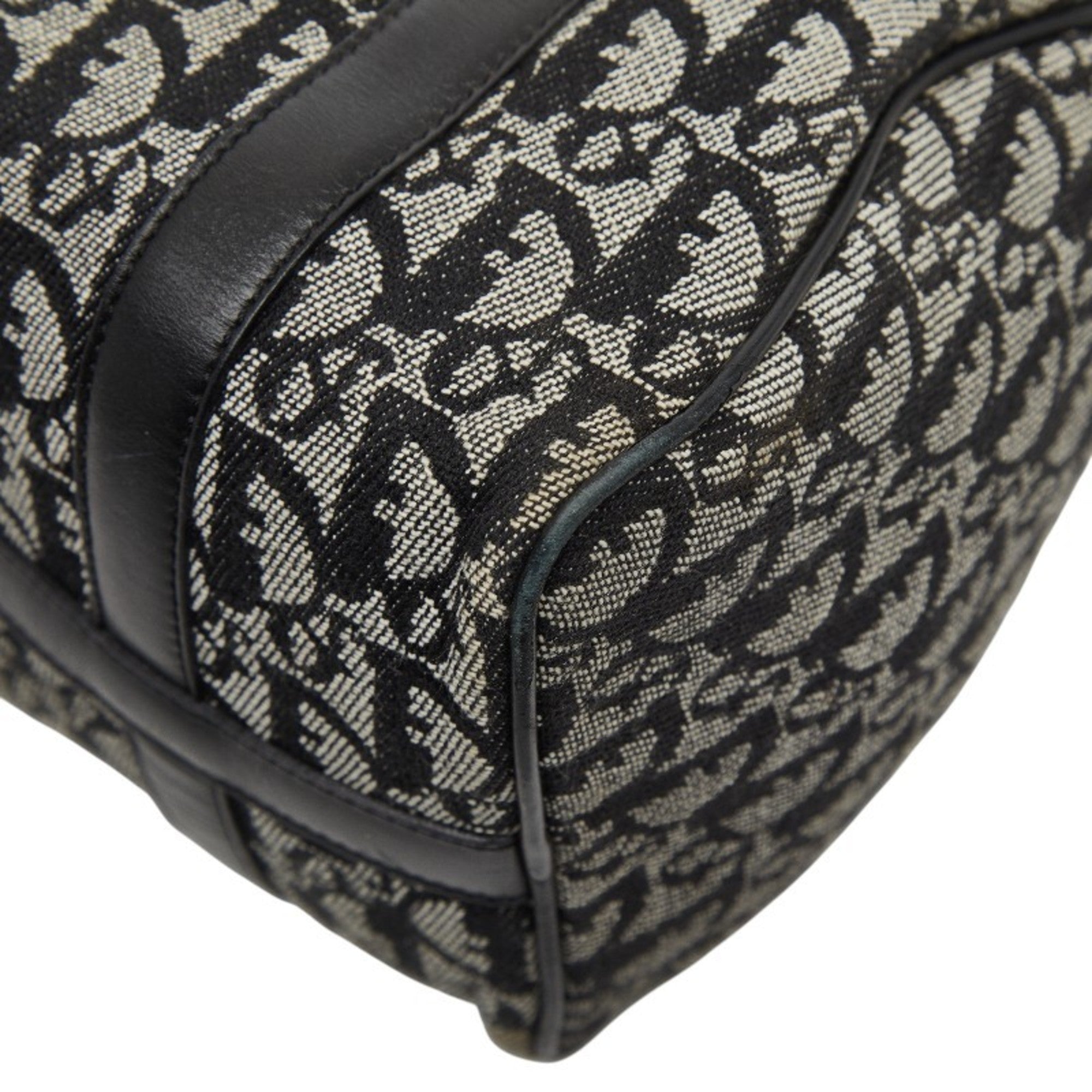 Christian Dior Beige Black Canvas Leather Boston Bag Handbag (Pre-Owned)