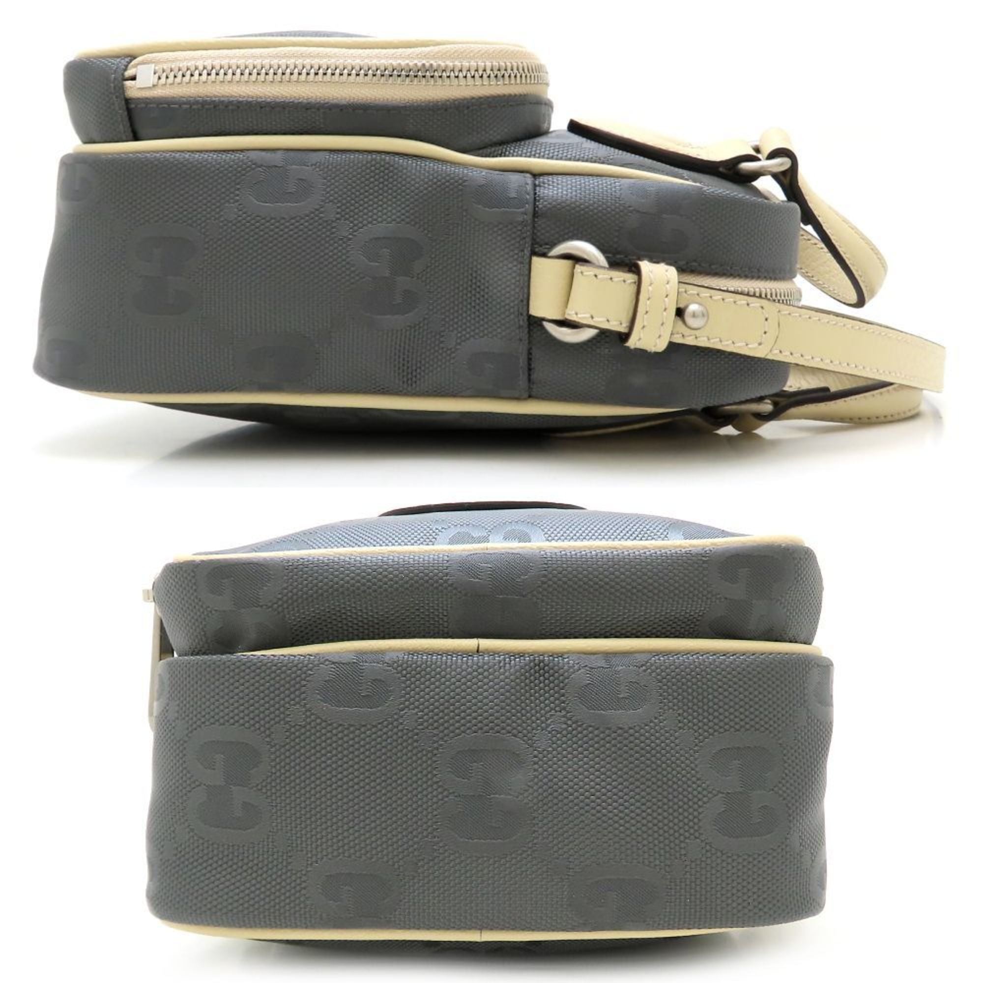 Gucci Beige Gray Nylon Leather Shoulder Bag (Pre-Owned)