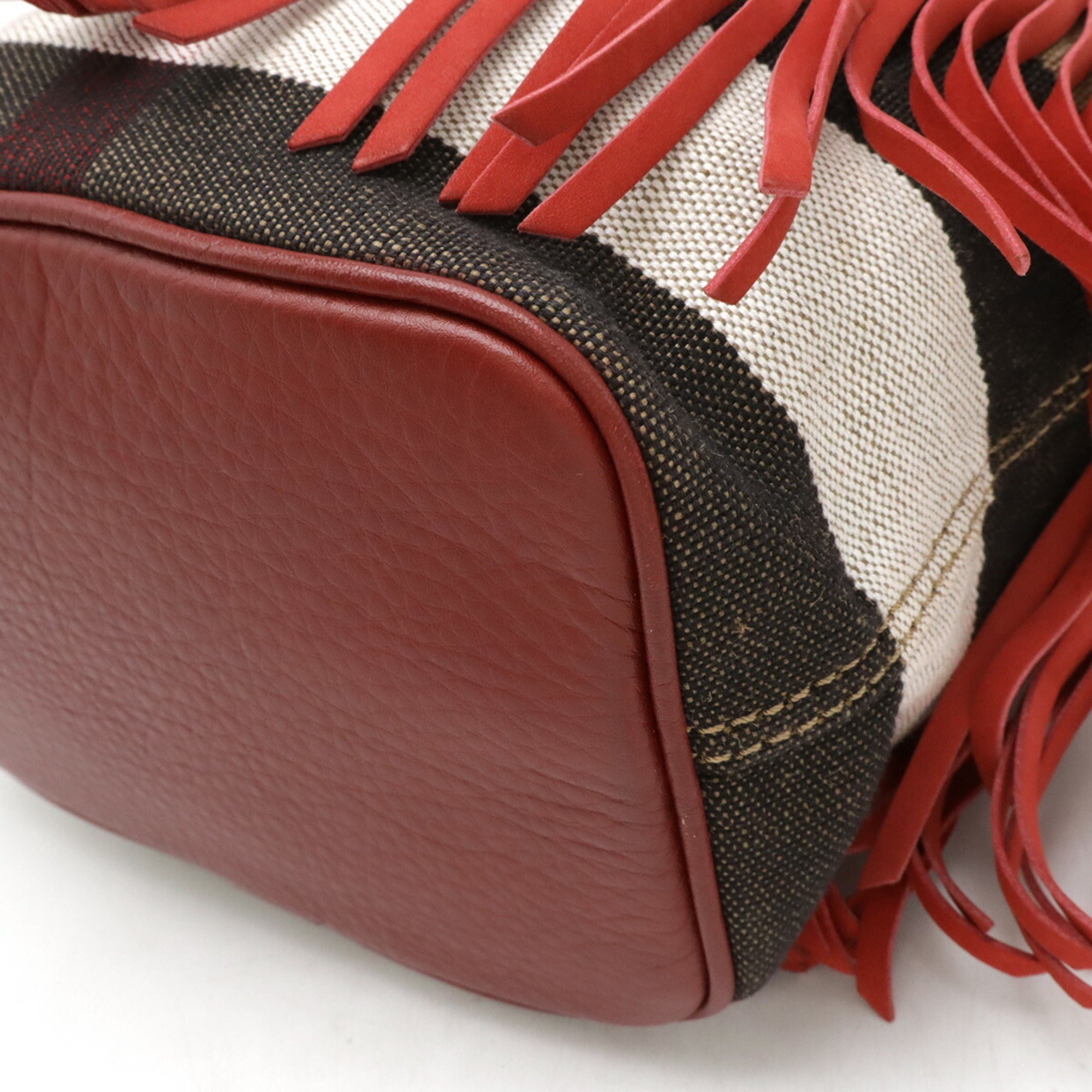 Burberry Brown Red Color Suede Canvas Leather Shoulder Bag (Pre-Owned)
