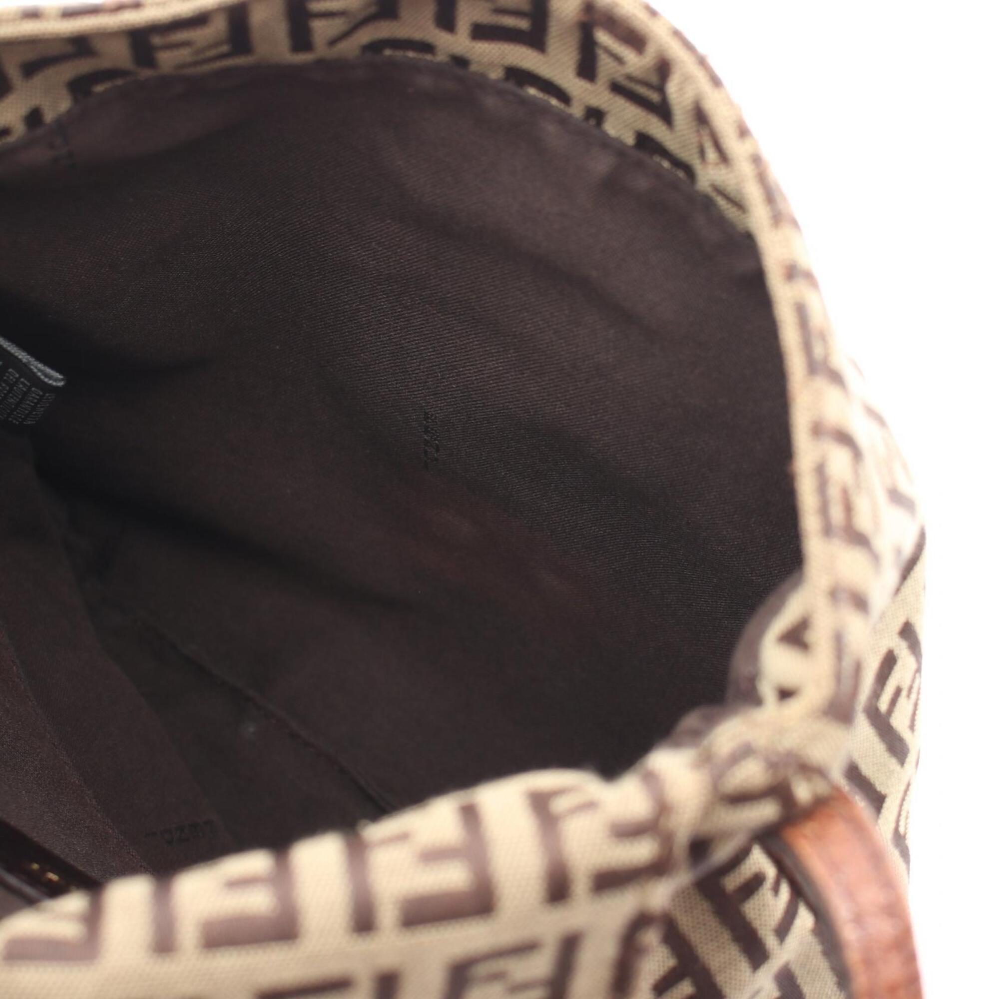 Fendi Beige Brown Canvas Leather Handbag Shoulder Bag (Pre-Owned)
