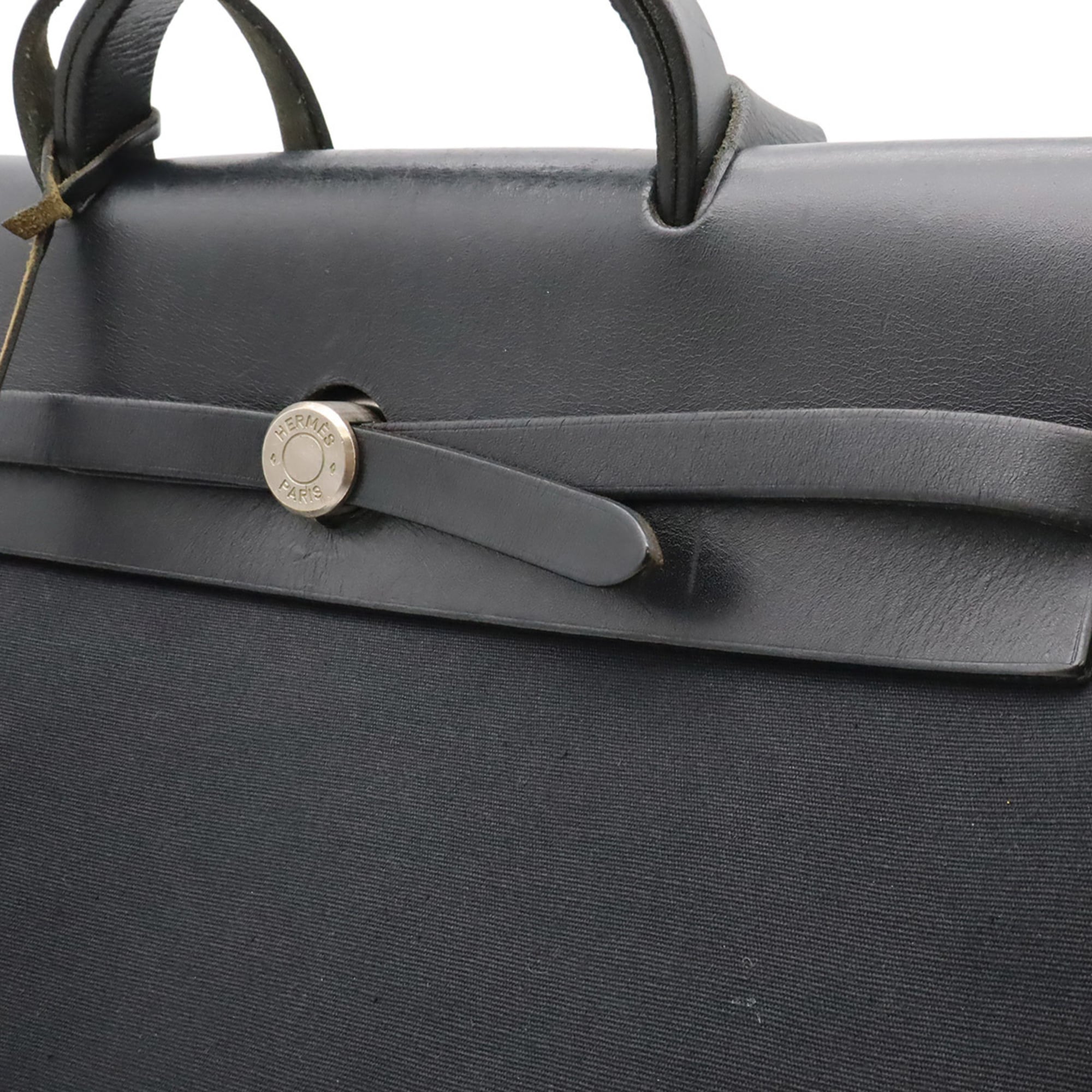 Hermes Black Toile Officier Leather Handbag Shoulder Bag (Pre-Owned)