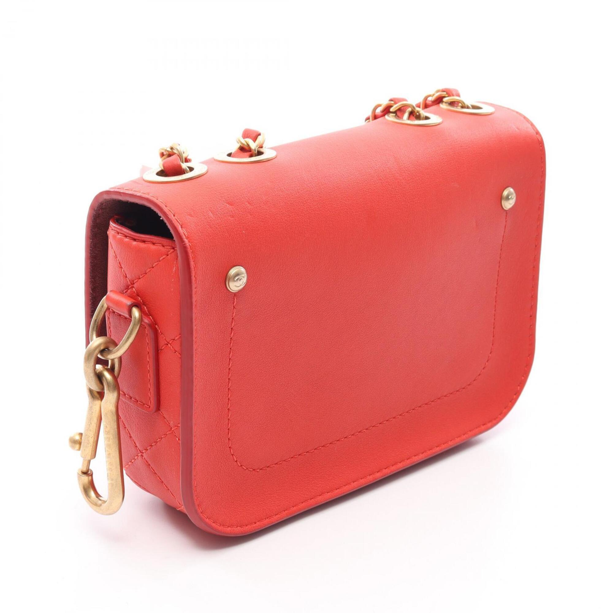 Chanel Matelasse Red Color Leather Handbag Shoulder Bag (Pre-Owned)