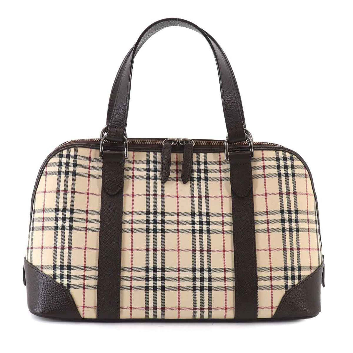 Burberry Beige Brown Canvas Leather Boston Bag Handbag (Pre-Owned)