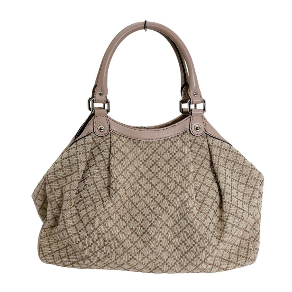 Gucci Beige Beige Brown Brown White Canvas Handbag Tote Bag (Pre-Owned)