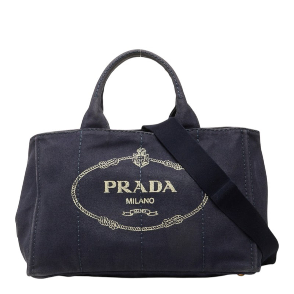 Prada Navy Canvas Handbag Shoulder Bag (Pre-Owned)
