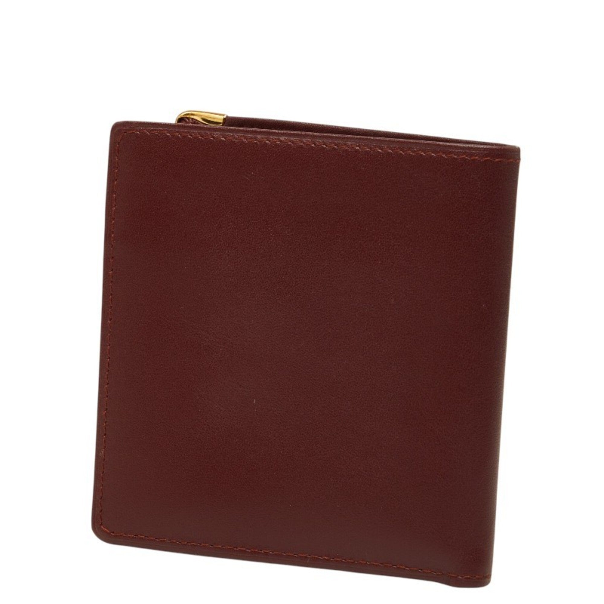 Cartier Red Color Wine Red Leather Wallet (Bi-Fold) (Pre-Owned)