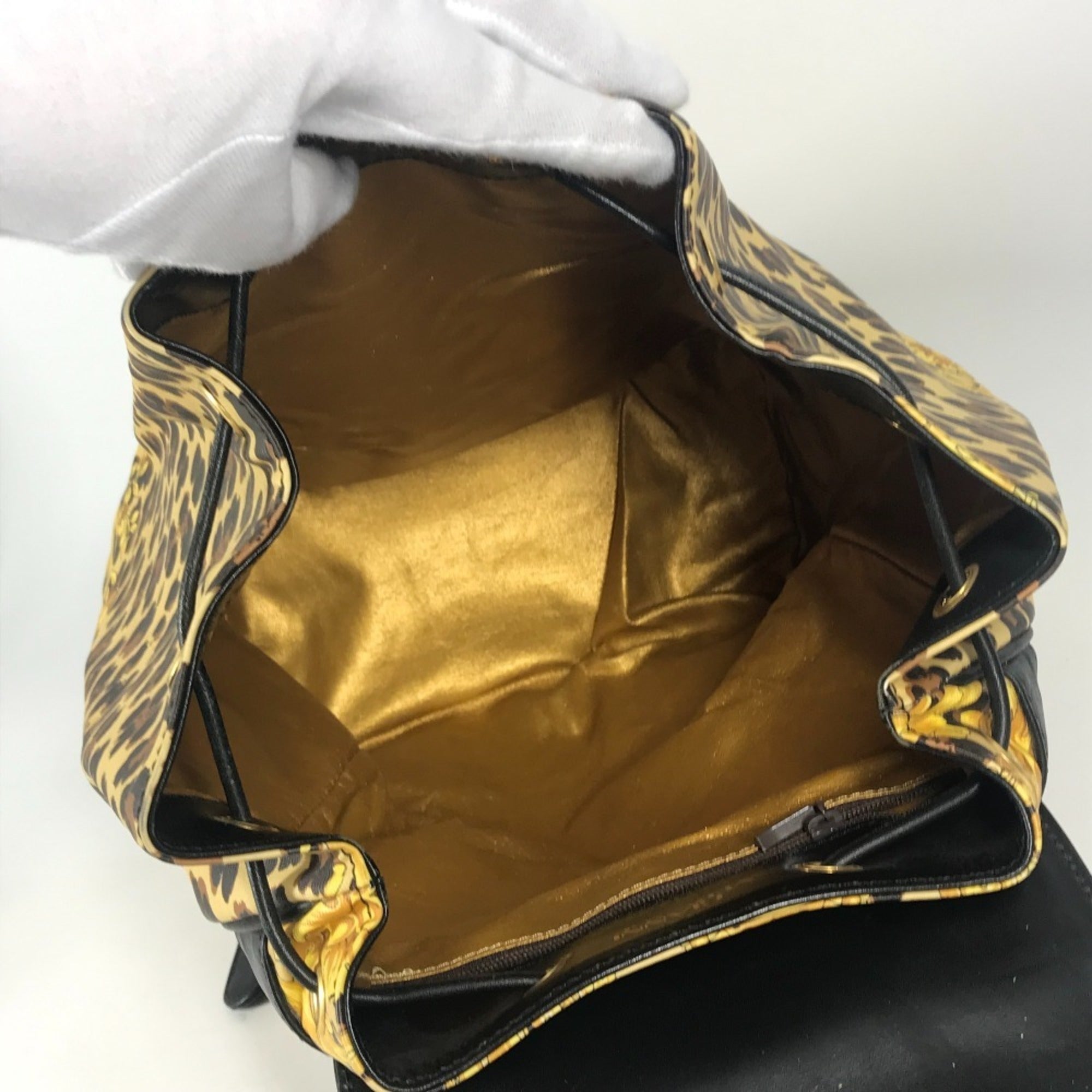 Versace Black Yellow Leather Pvc Backpack (Pre-Owned)