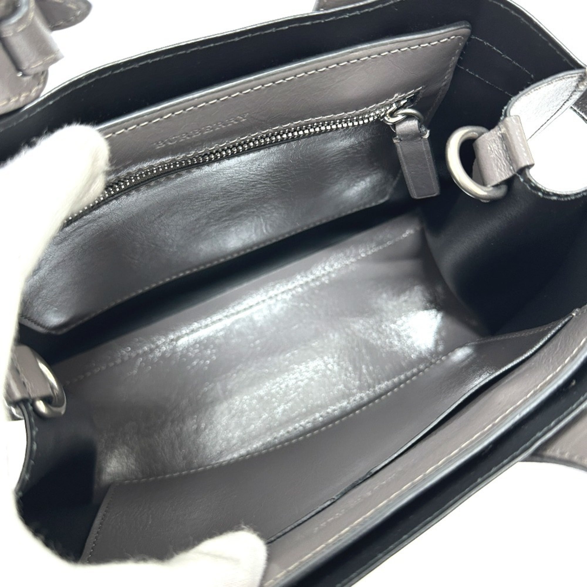 Burberry Gray Elastane Leather Handbag Shoulder Bag (Pre-Owned)