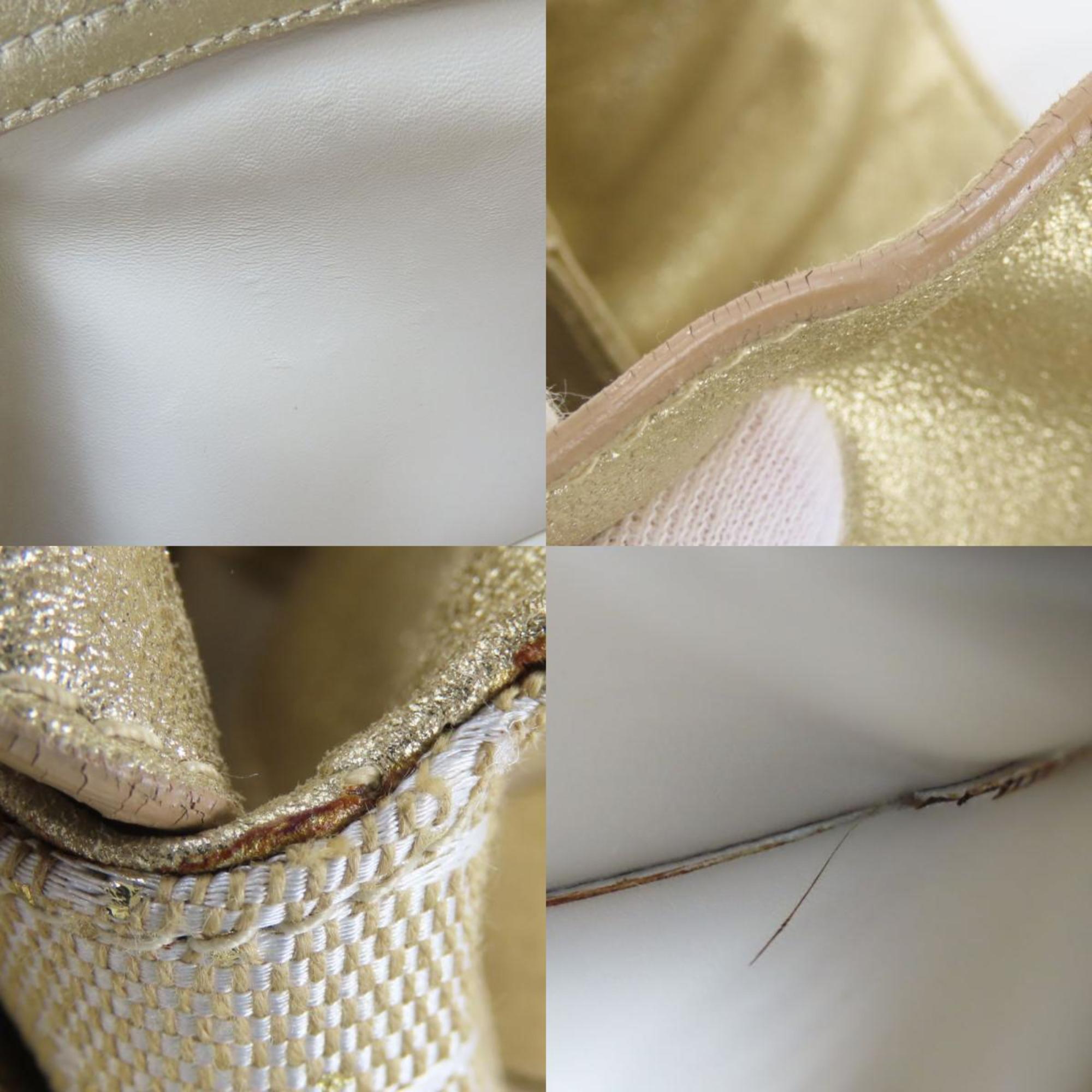 Bvlgari Beige White Canvas Leather Handbag (Pre-Owned)
