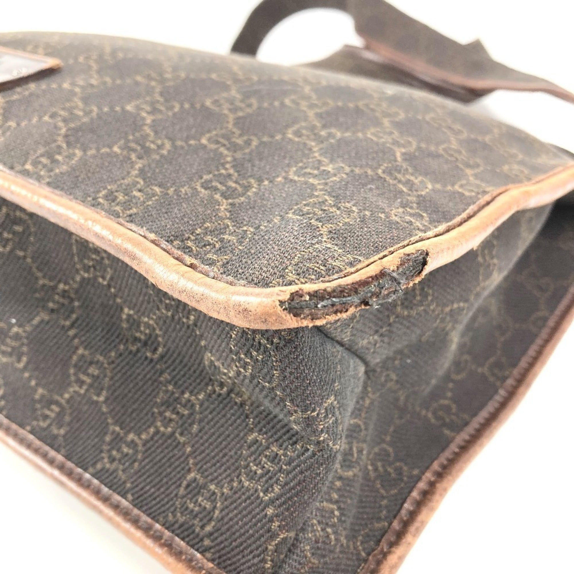 Gucci Brown Leather Canvas Shoulder Bag (Pre-Owned)