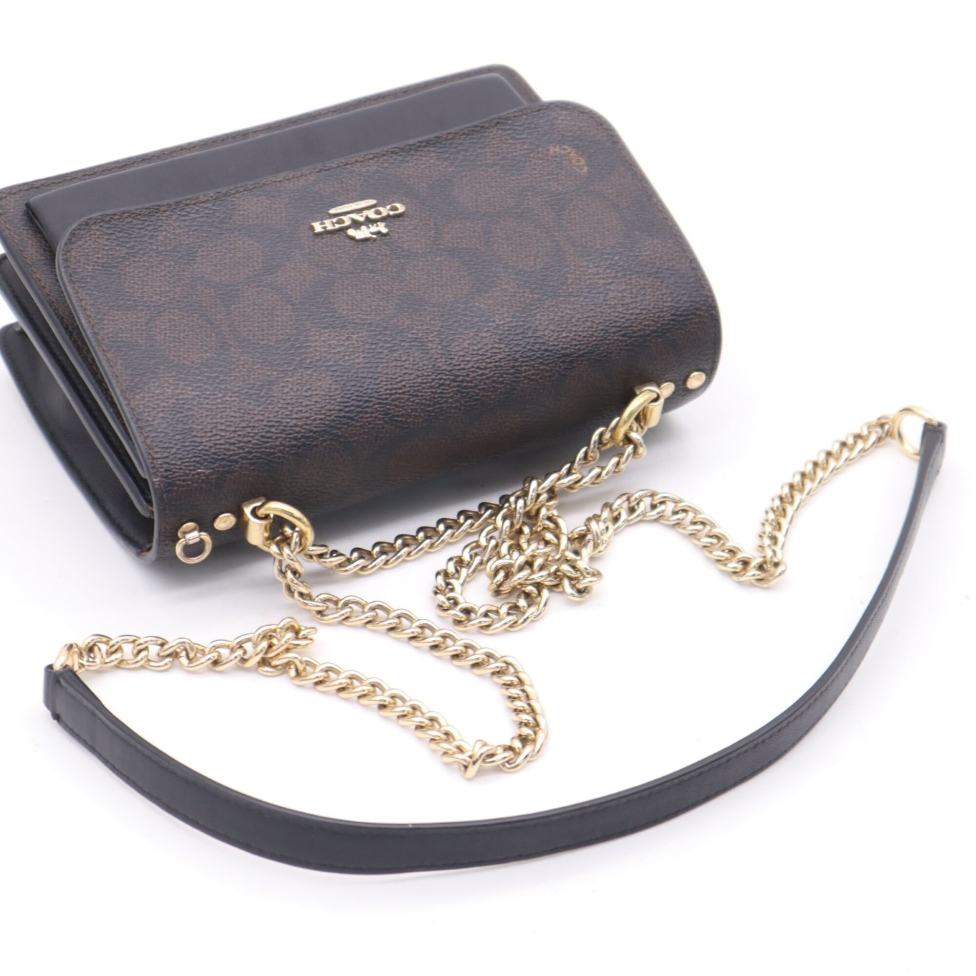 Coach Signature Brown Coated Canvas Leather Crossbody Bag Shoulder Bag (Pre-Owned)