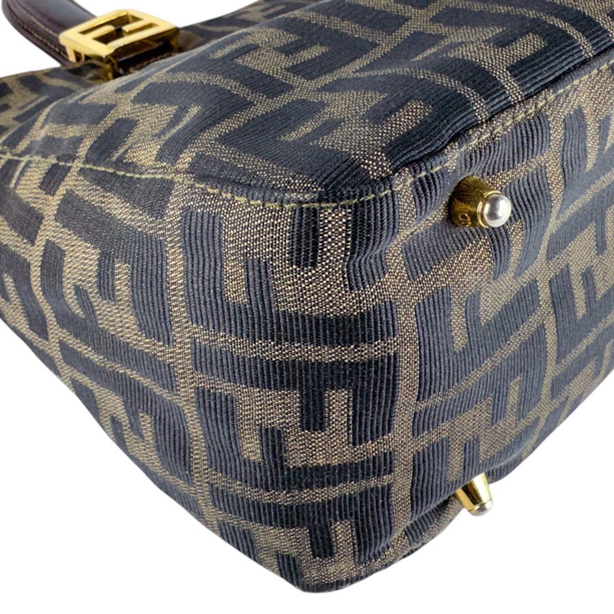 Fendi Brown Nylon Canvas Leather Handbag (Pre-Owned)