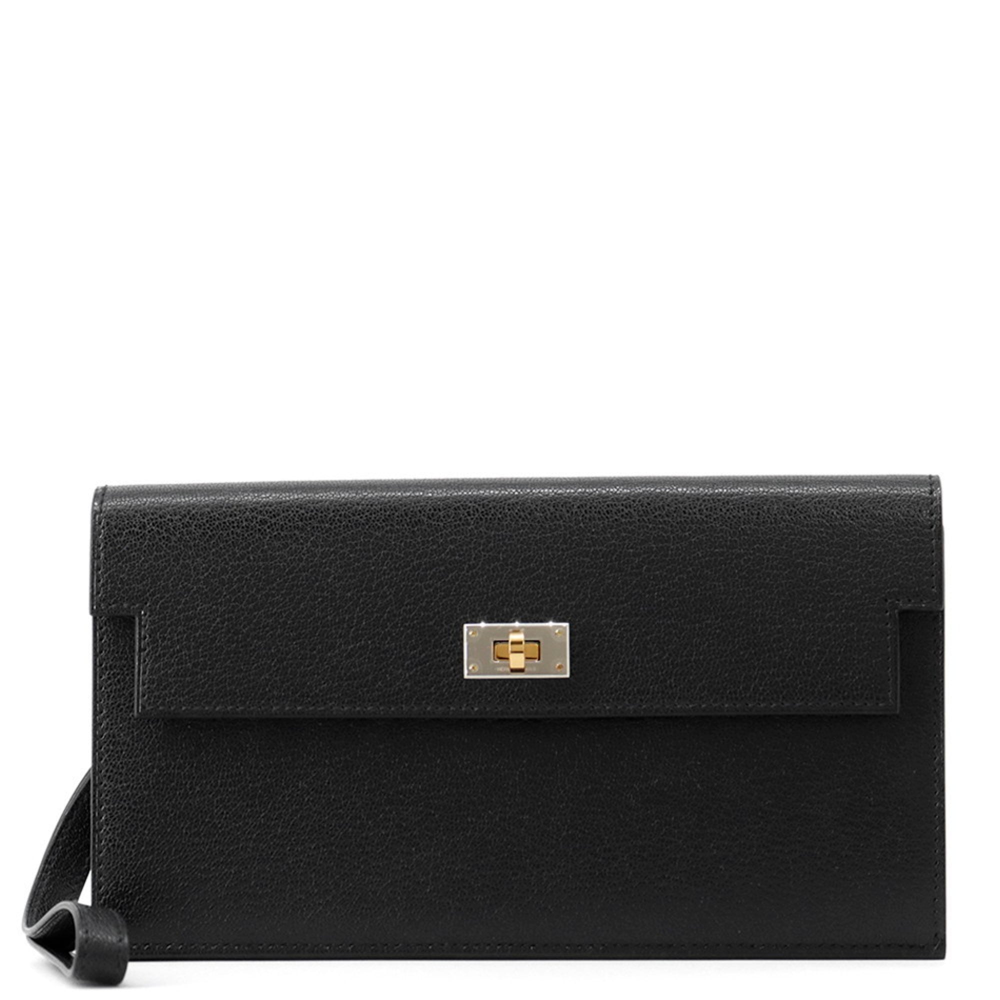 Hermes Kelly Black Chevre Leather Long Wallet (Bi-Fold) (Pre-Owned)