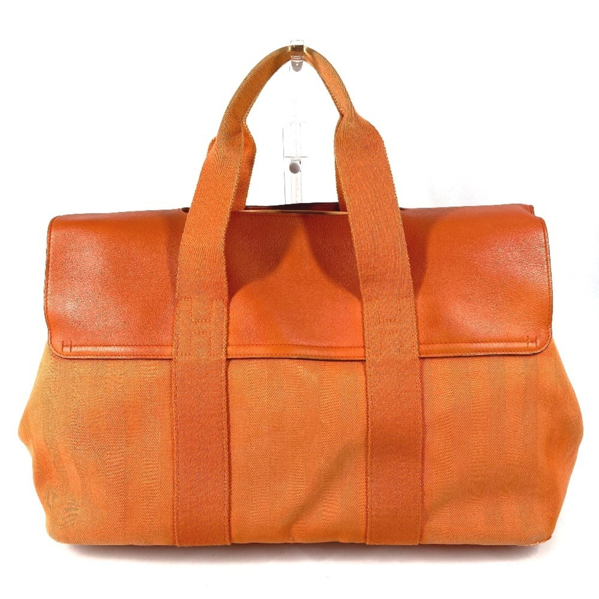 Hermes Orange Toile Chevron Handbag Pouch Tote Bag (Pre-Owned)
