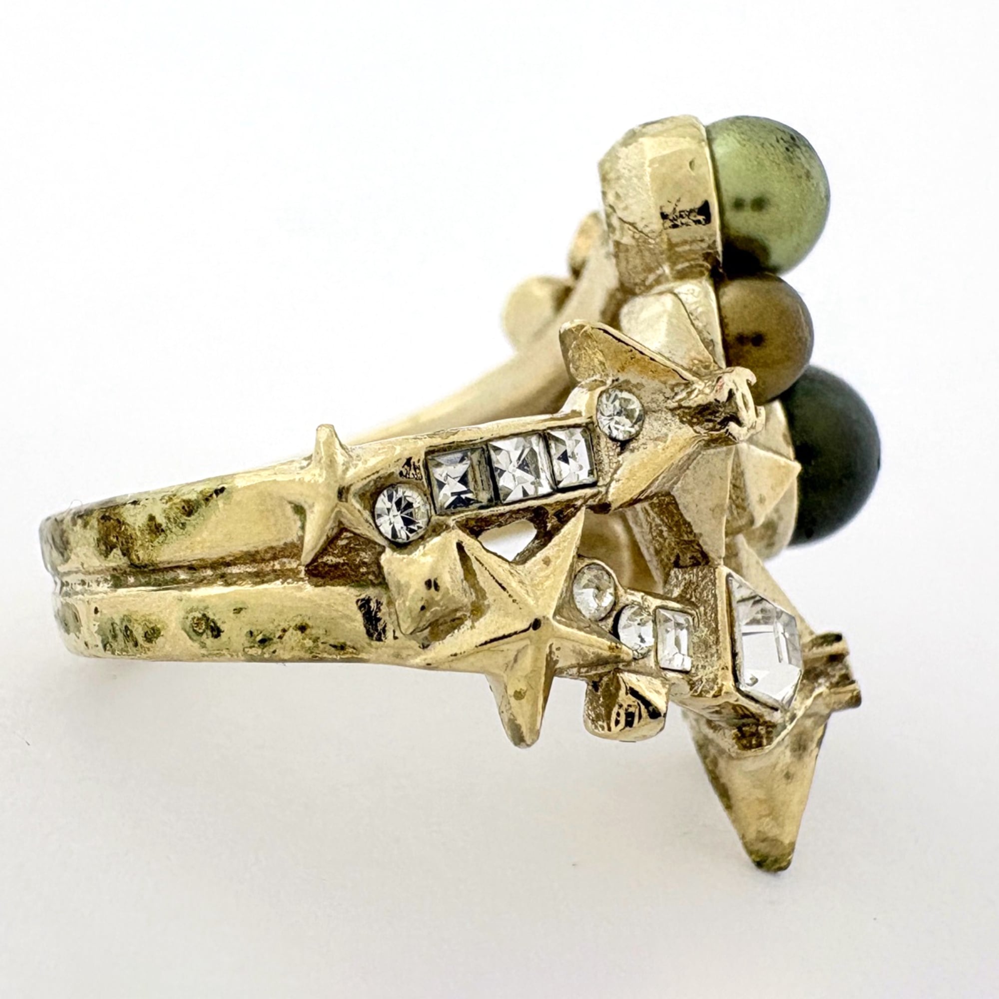 Chanel Gold Gold Plating Rhinestone Band Ring (Pre-Owned)