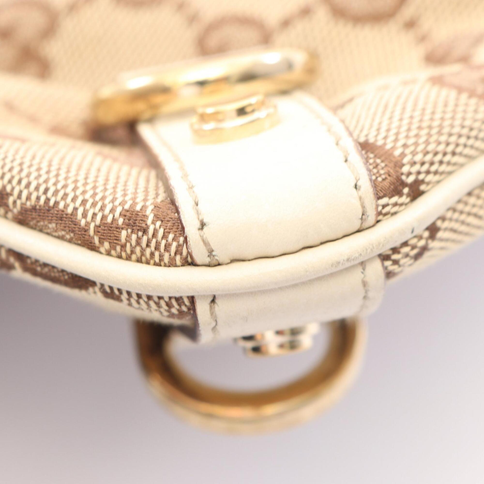 Gucci Beige Ivory Canvas Leather Shoulder Bag (Pre-Owned)