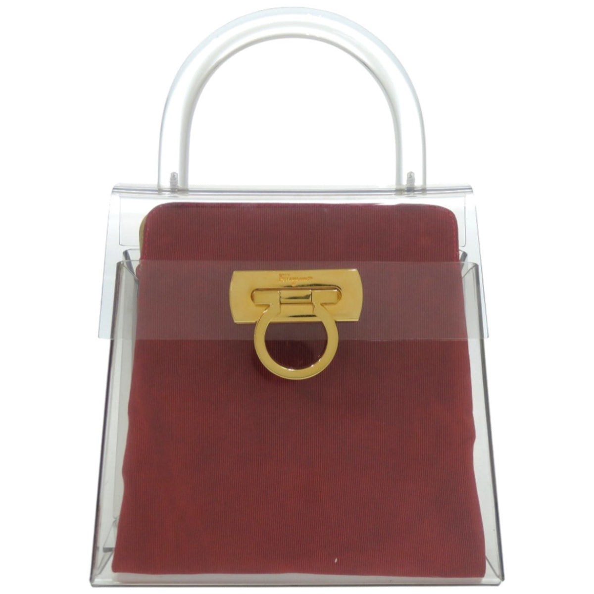 Salvatore Ferragamo Clear Gold Red Color Acrylic Metal Handbag (Pre-Owned)