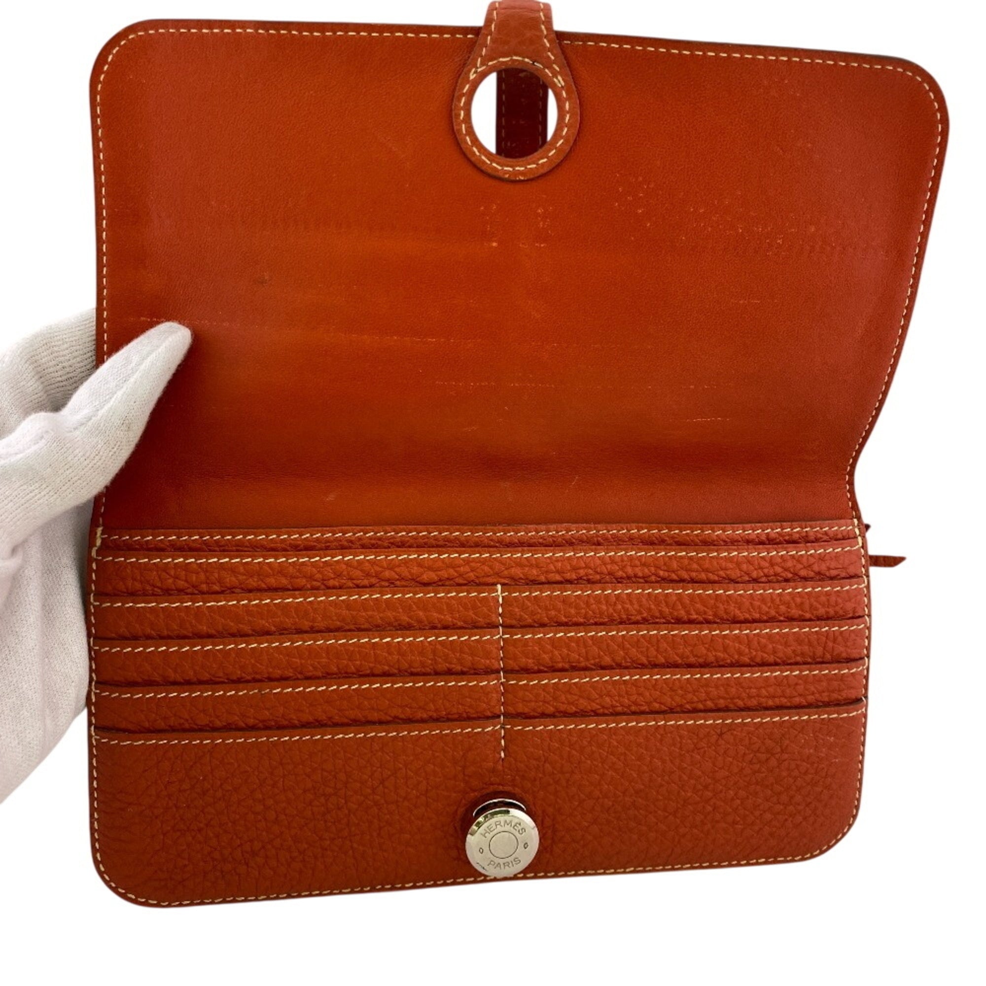 Hermes Red Color Togo Leather Long Wallet (Bi-Fold) (Pre-Owned)