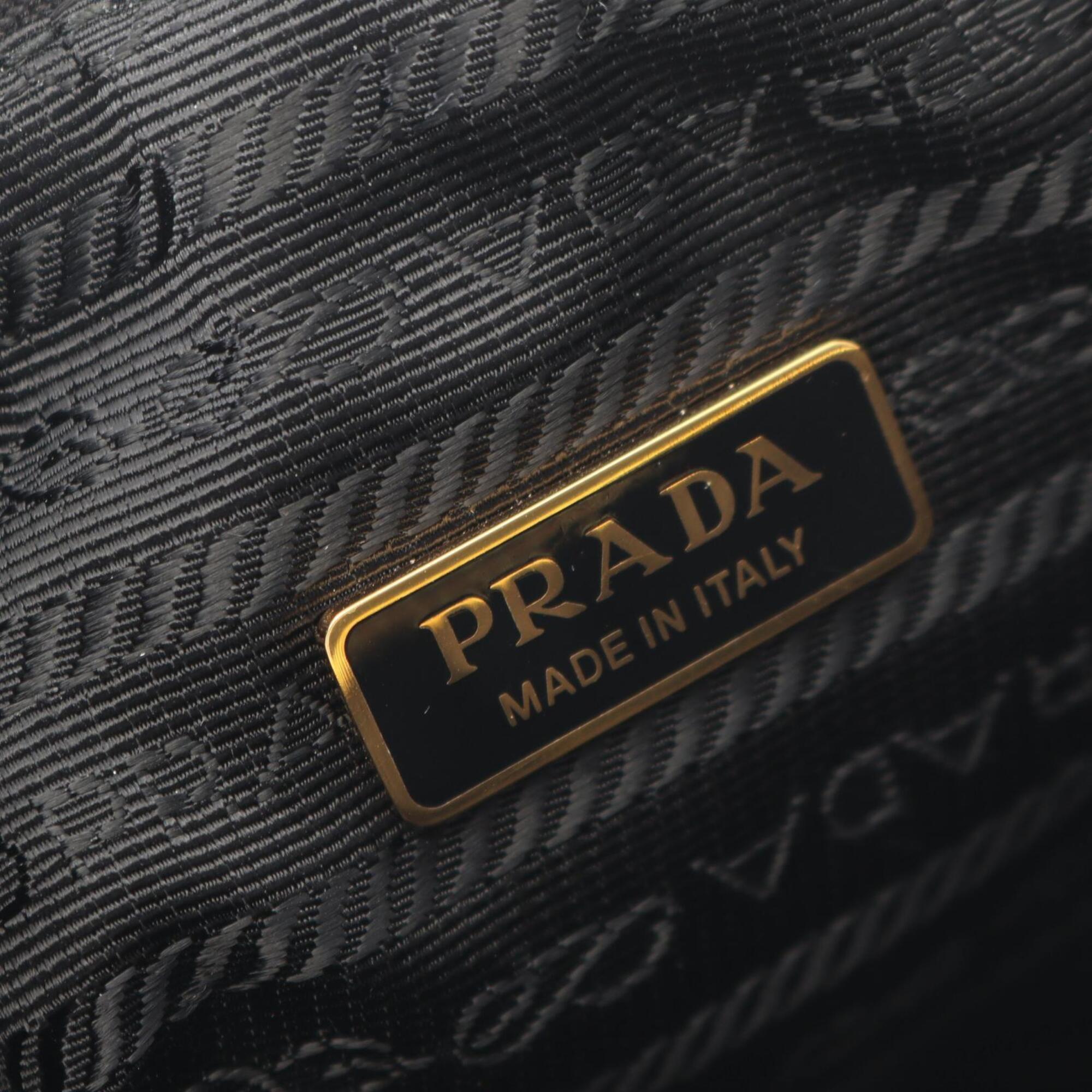 Prada Beige Black Canvas Leather Handbag Shoulder Bag (Pre-Owned)