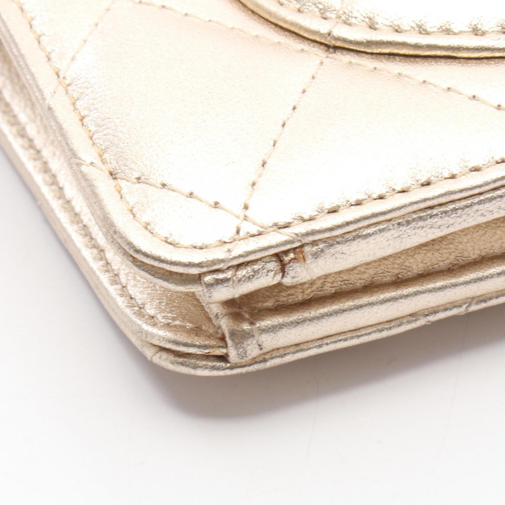 Chanel Gold Leather Long Wallet (Bi-Fold) (Pre-Owned)