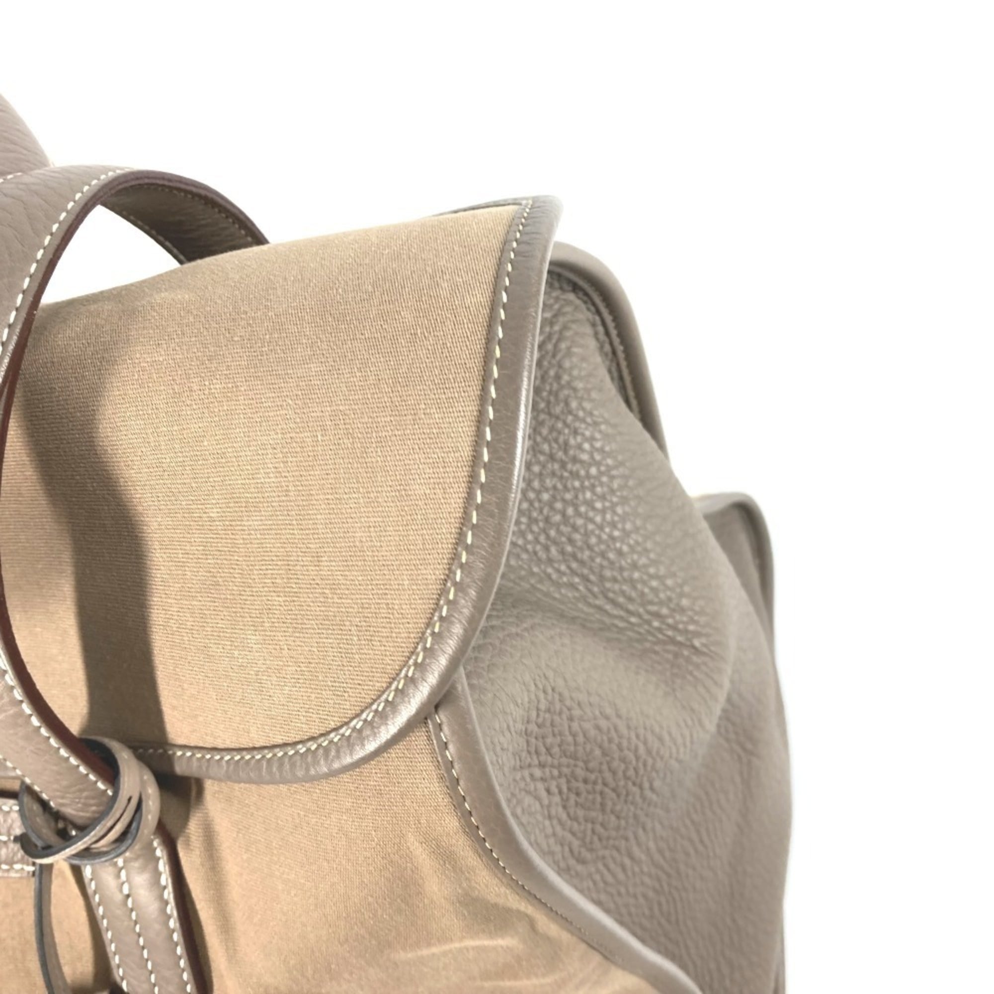 Hermes Gray Leather Canvas Boston Bag Handbag Tote Bag (Pre-Owned)