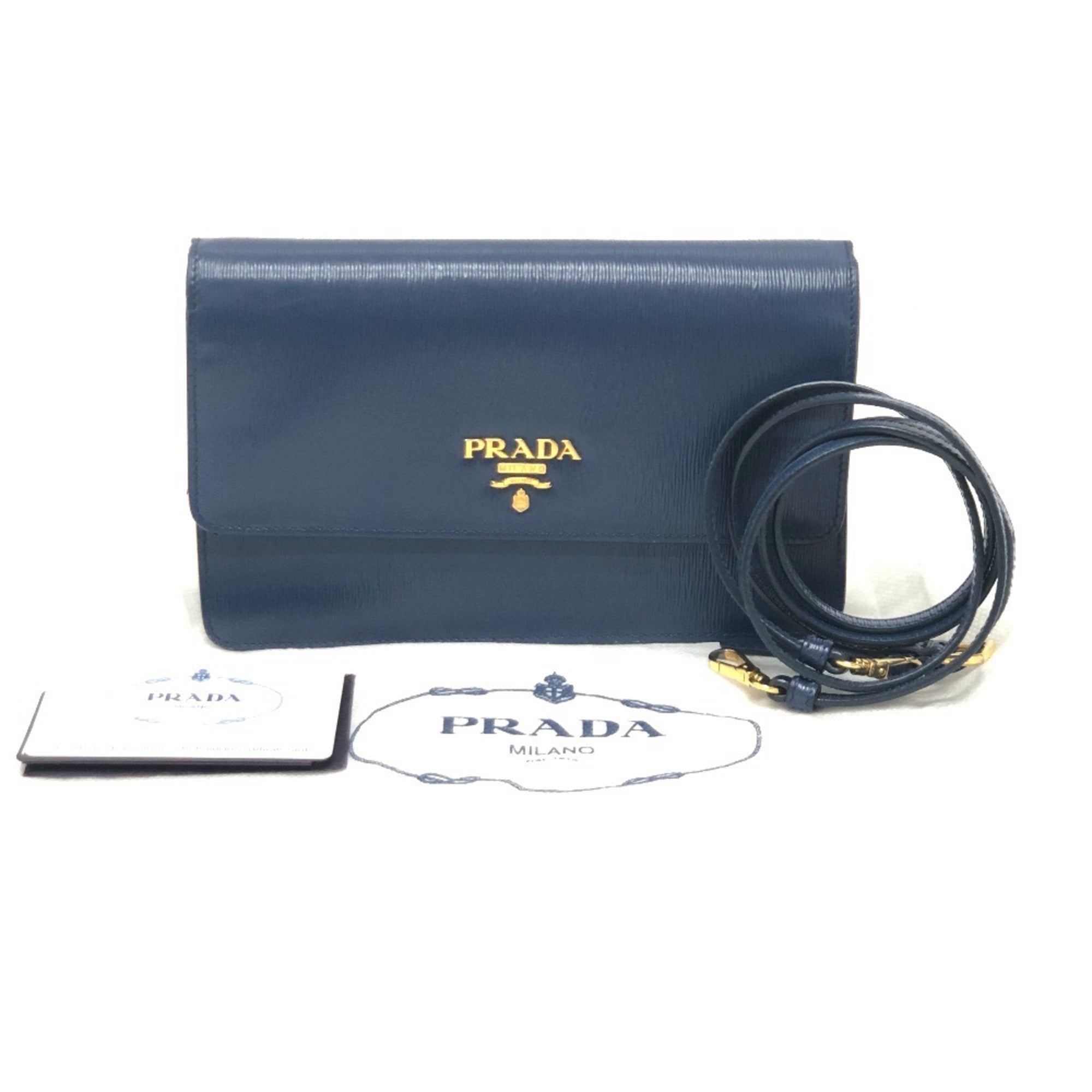 Prada Blue Leather Chain/Shoulder Wallet (Pre-Owned)