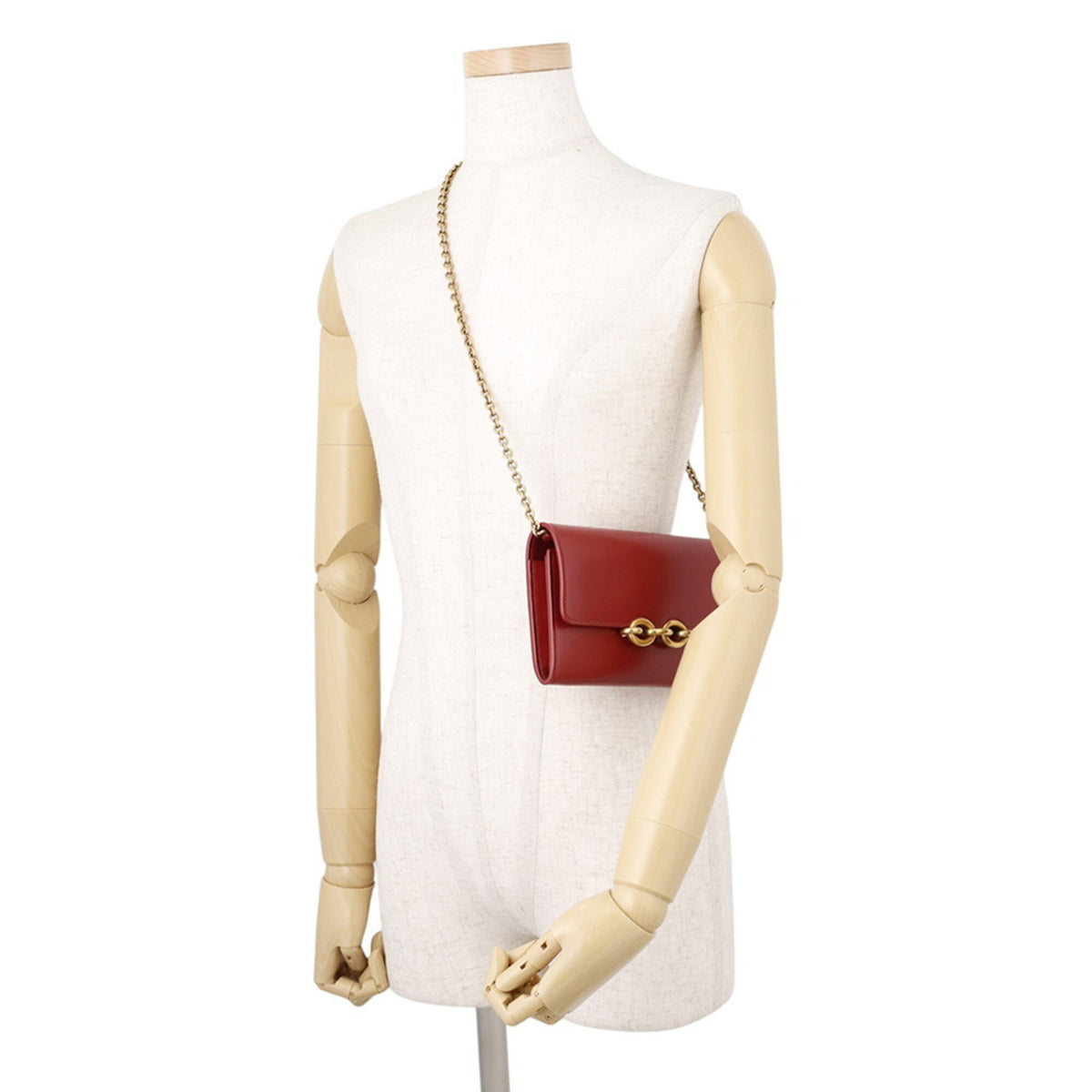 Yves Saint Laurent Red Color Leather Chain/Shoulder Wallet (Pre-Owned)
