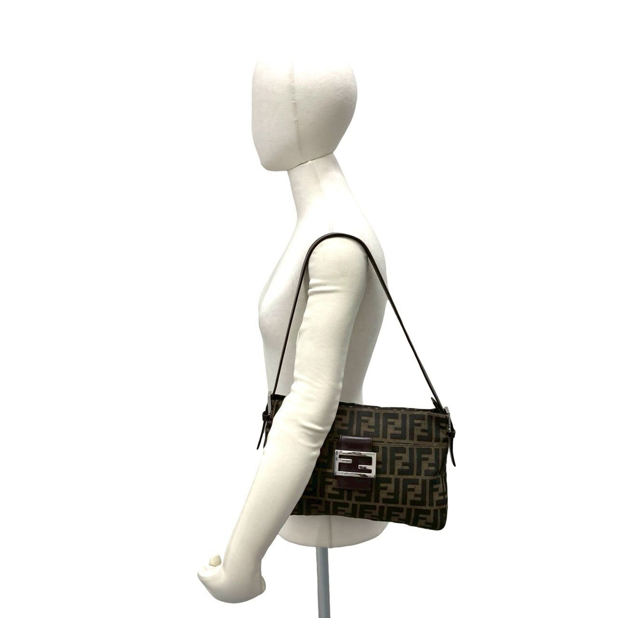 Fendi Black Brown Canvas Leather Handbag Shoulder Bag (Pre-Owned)