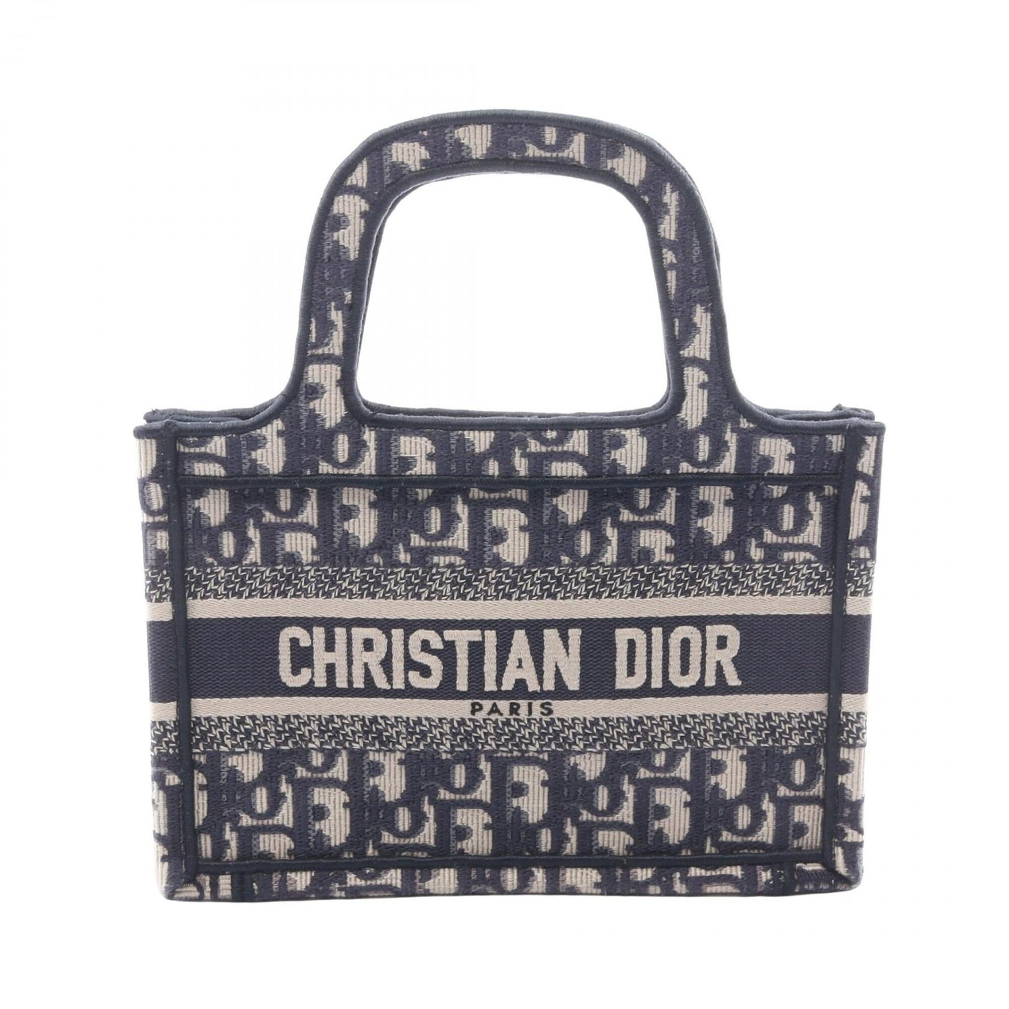 Christian Dior Ivory Navy Canvas Handbag Tote Bag (Pre-Owned)