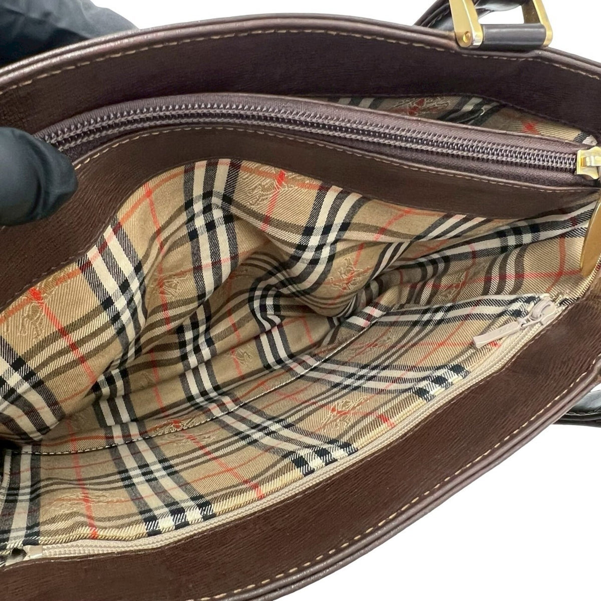 Burberry Black Brown Leather Handbag Tote Bag (Pre-Owned)