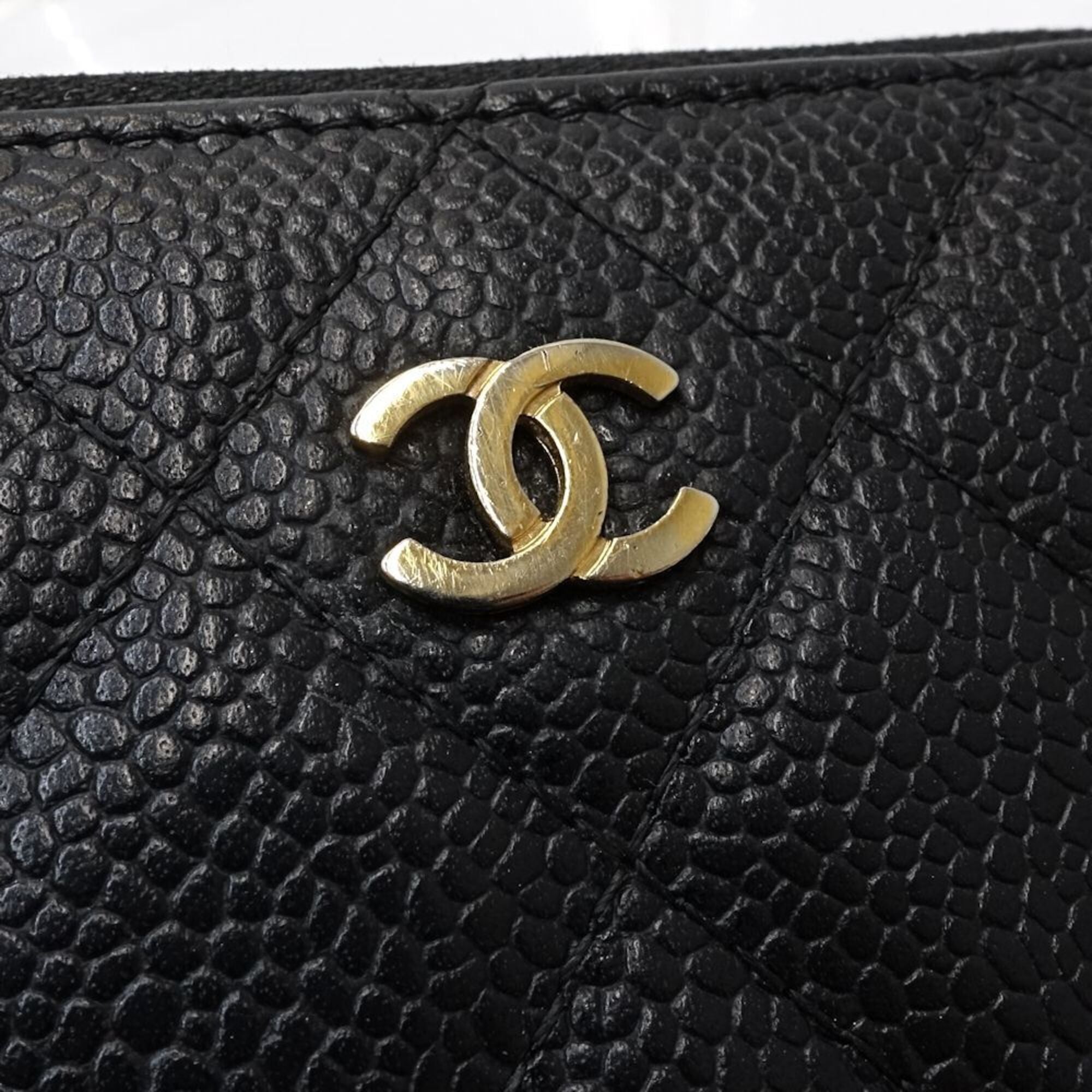 Chanel Matelasse Black Grained Calfskin Long Wallet (Bi-Fold) (Pre-Owned)