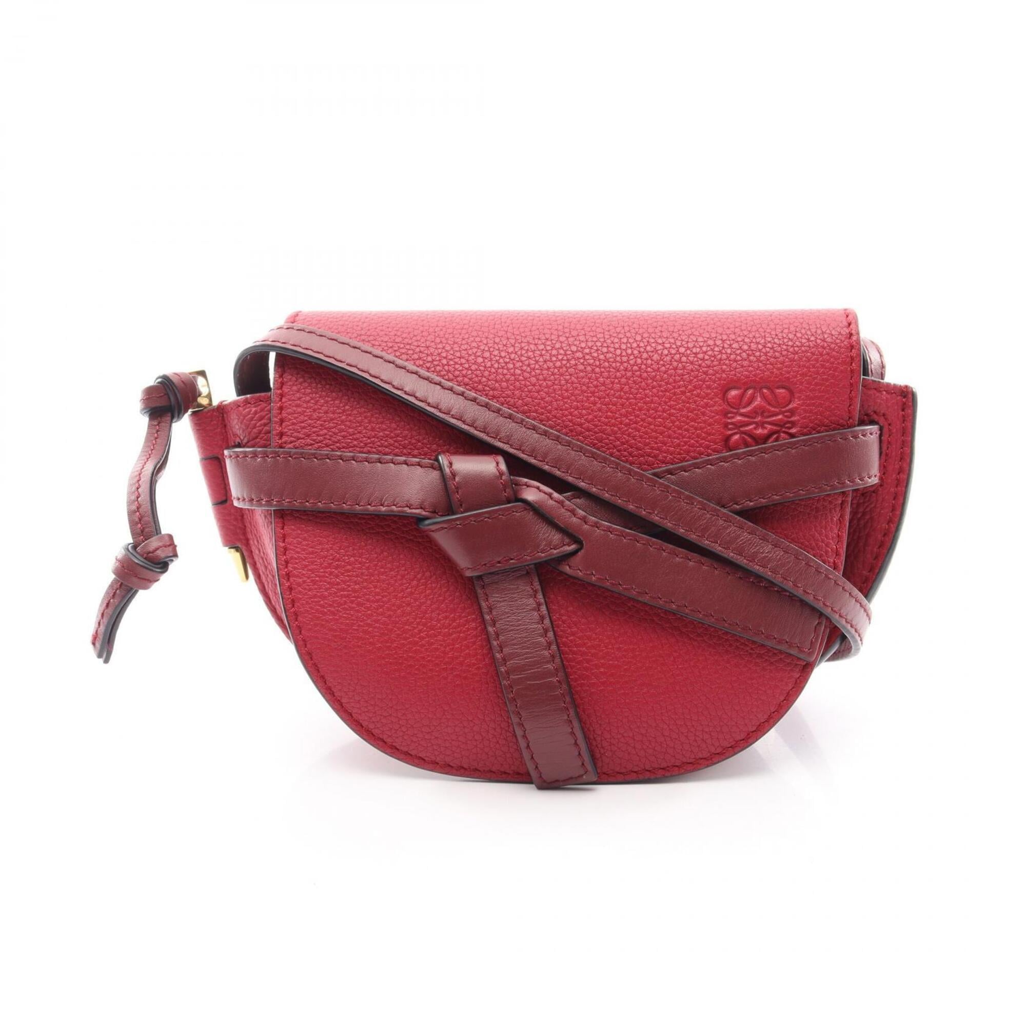 Loewe Bordeaux Red Color Leather Handbag Shoulder Bag (Pre-Owned)