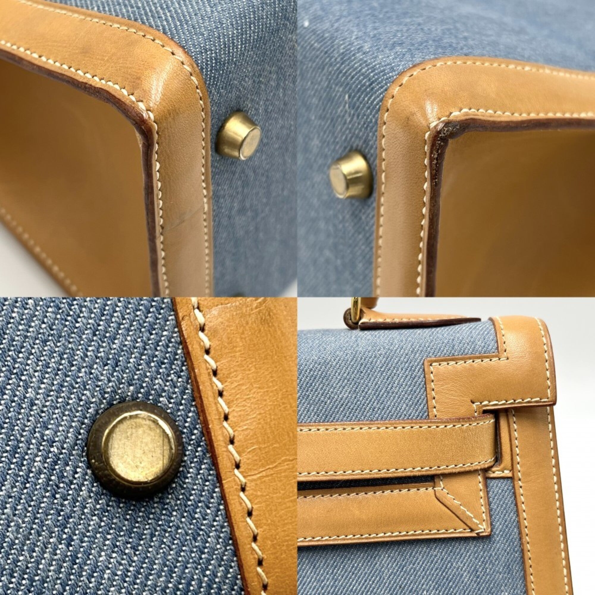 Hermes Black Brown Light Blue White Denim Handbag Shoulder Bag (Pre-Owned)