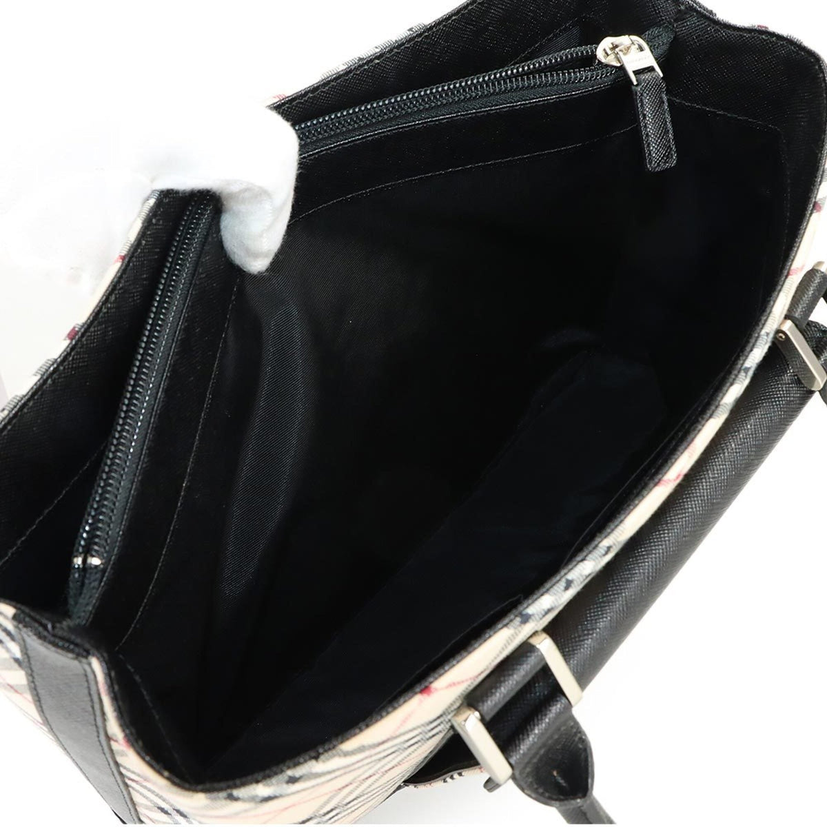 Burberry Beige Black Canvas Handbag (Pre-Owned)