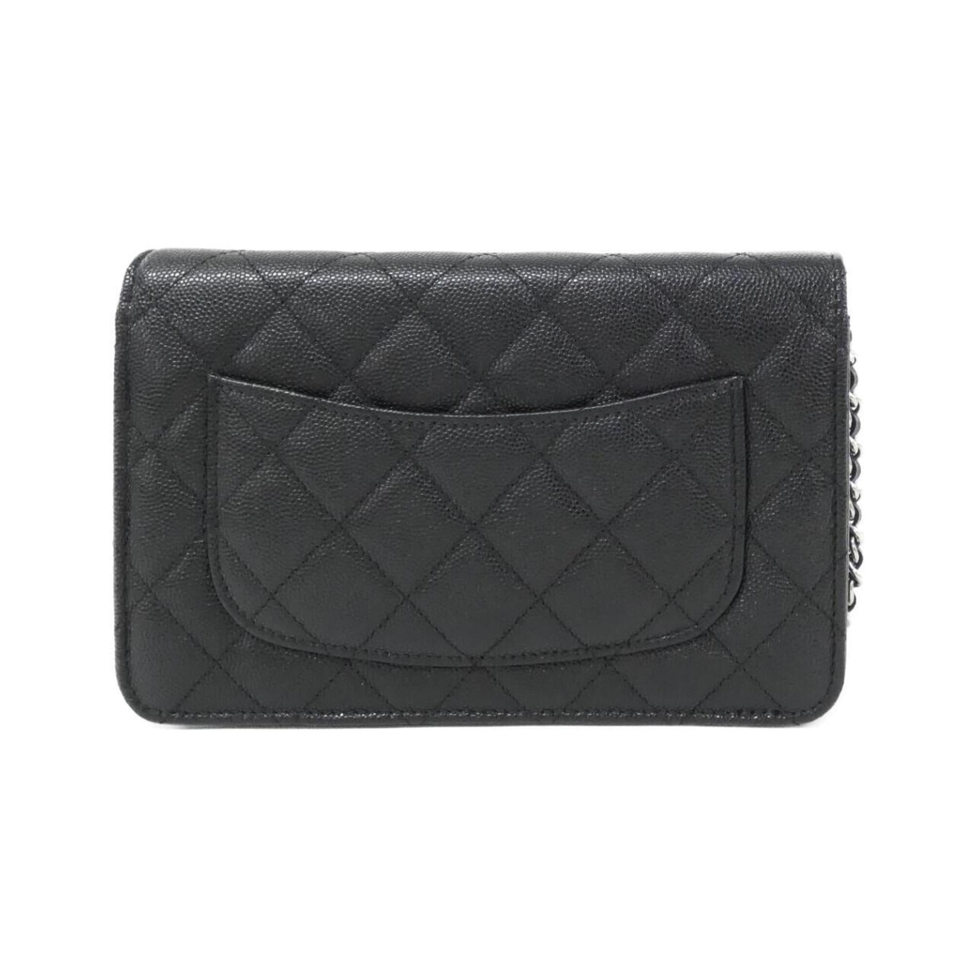 Chanel Black Grained Calfskin Chain/Shoulder Wallet (Pre-Owned)