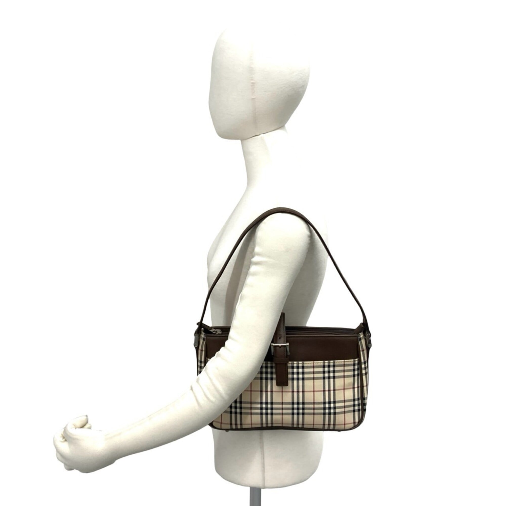 Burberry Beige Brown Canvas Leather Shoulder Bag Tote Bag (Pre-Owned)