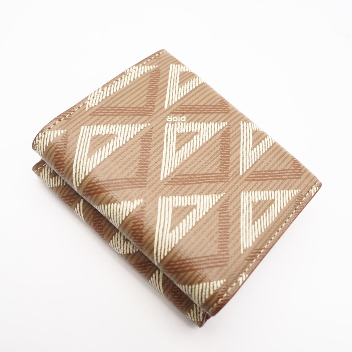 Christian Dior Brown Cream Coated Canvas Leather Wallet (Tri-Fold) (Pre-Owned)