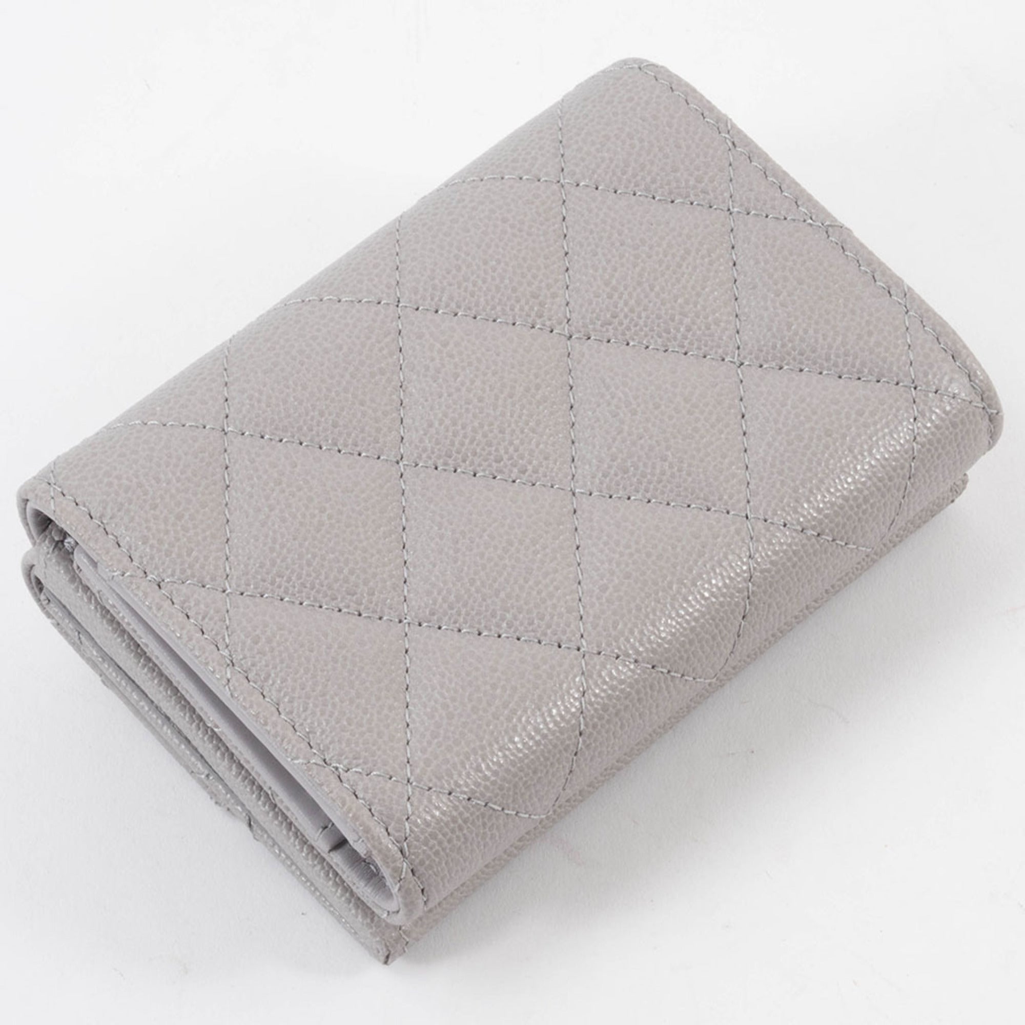 Chanel Grayish Leather Wallet (Tri-Fold) (Pre-Owned)
