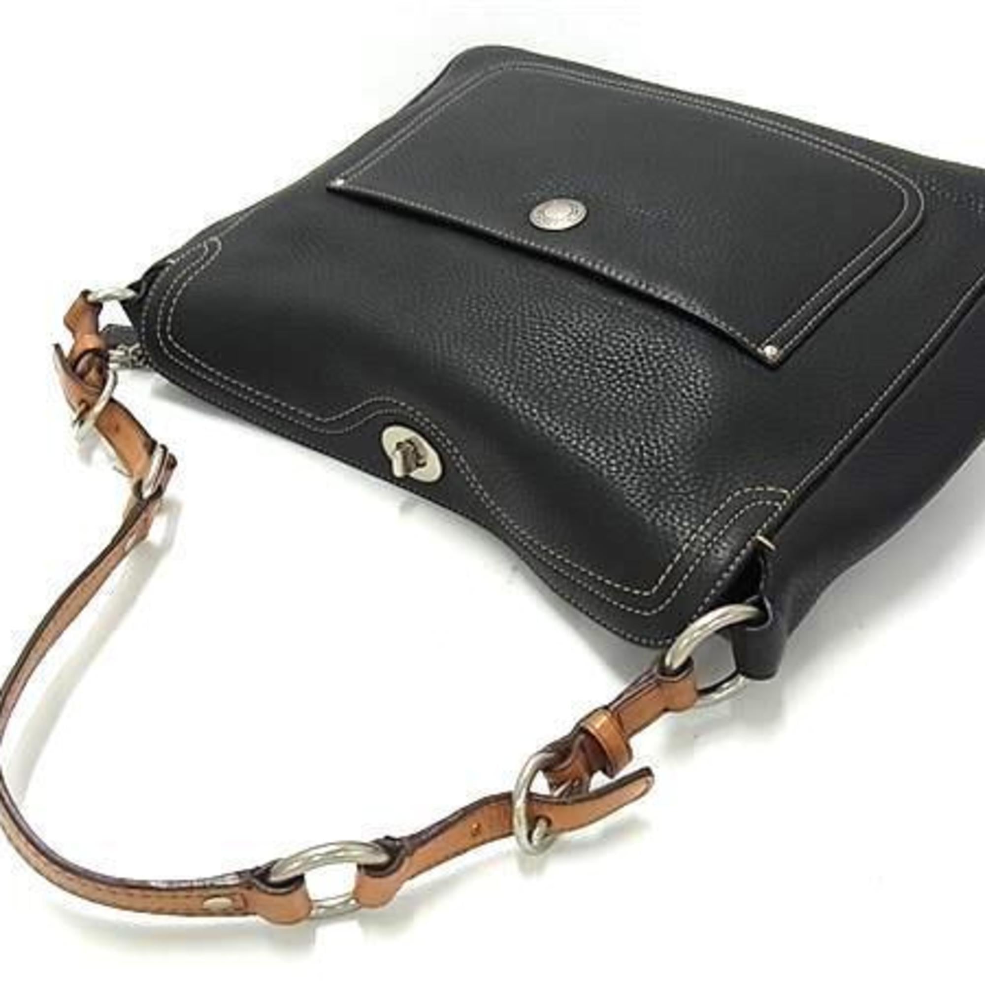 Coach Black Brown Leather Handbag Shoulder Bag Tote Bag (Pre-Owned)