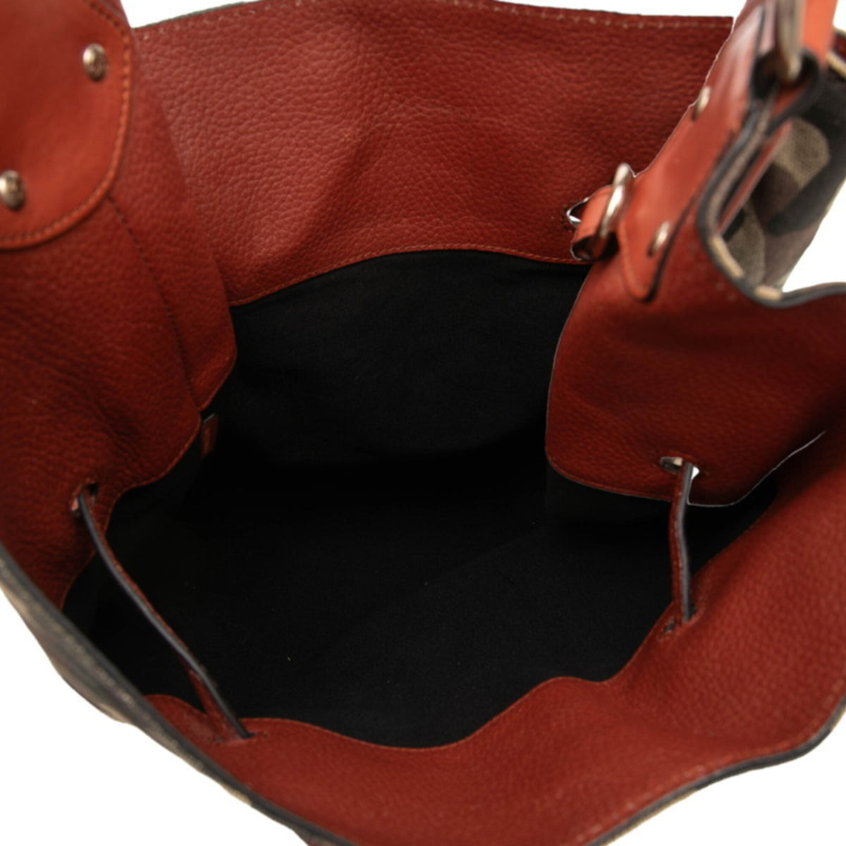 Burberry Beige Multi-Color Canvas Leather Handbag (Pre-Owned)
