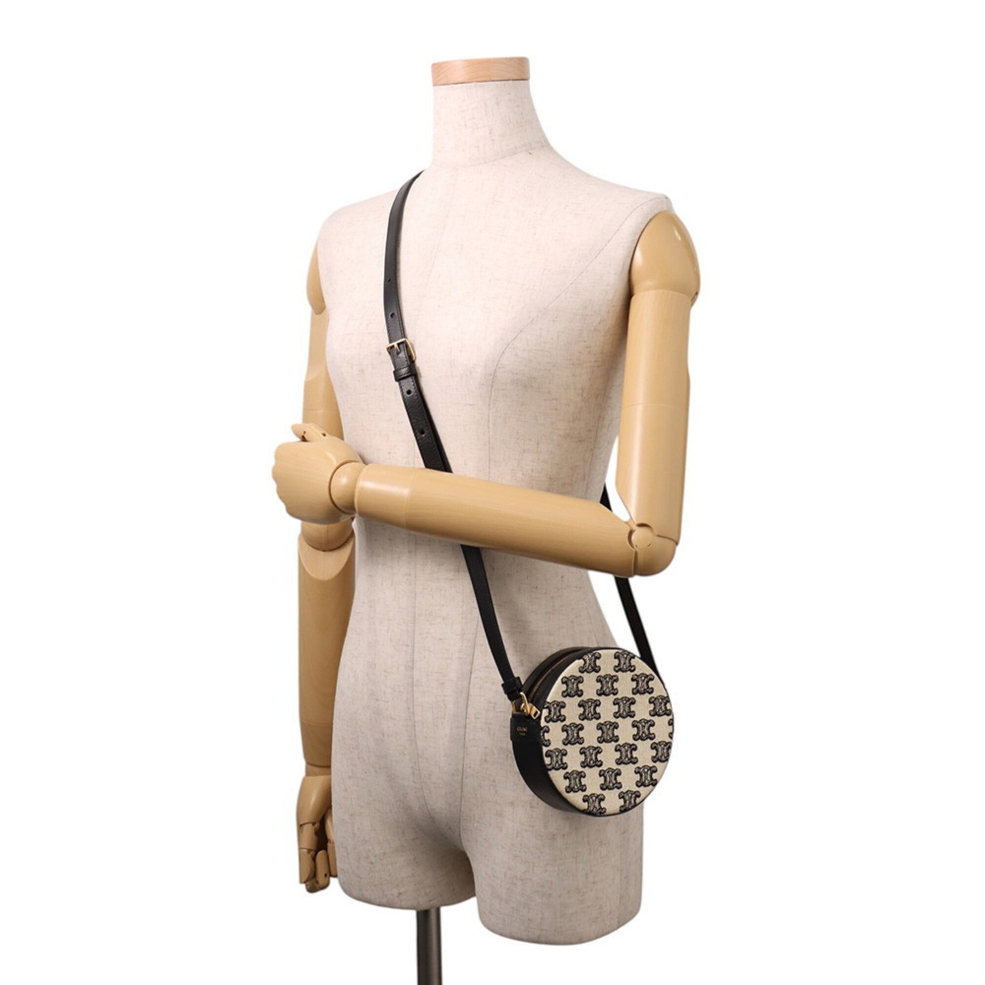 Celine Black Ivory Canvas Leather Shoulder Bag (Pre-Owned)