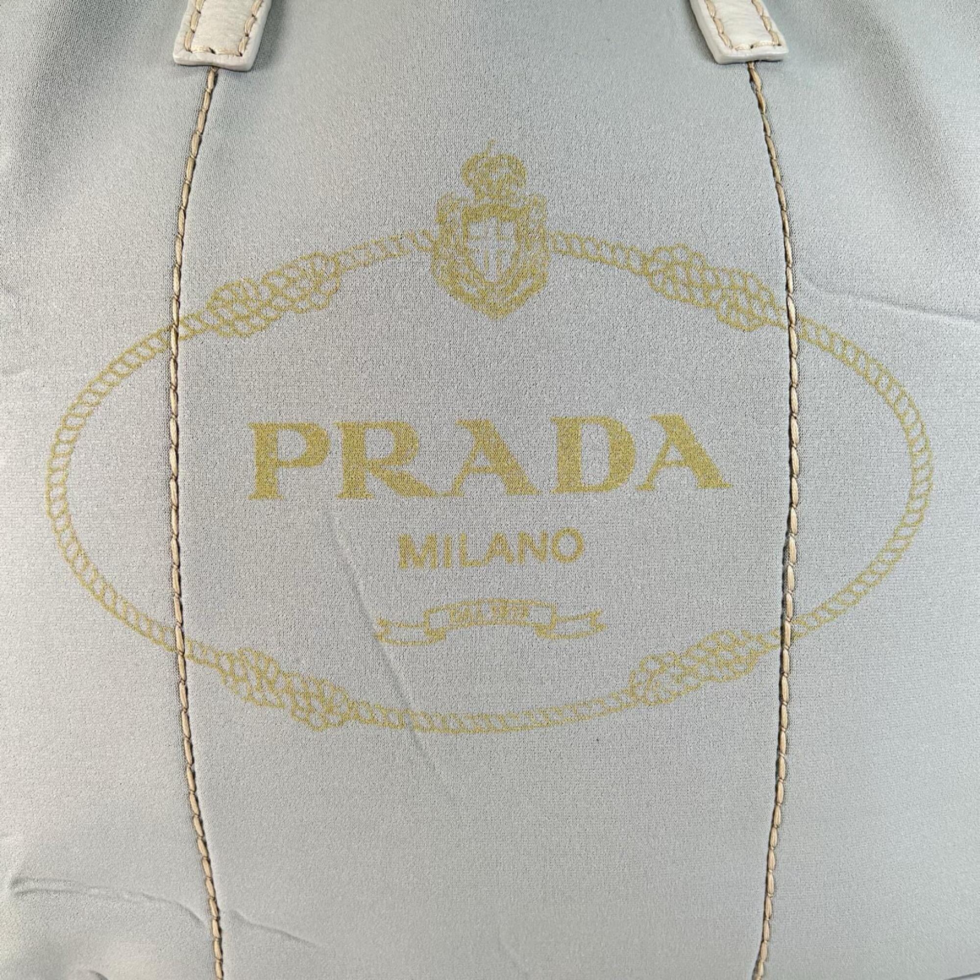 Prada Gray Leather Neoprene Tote Bag (Pre-Owned)