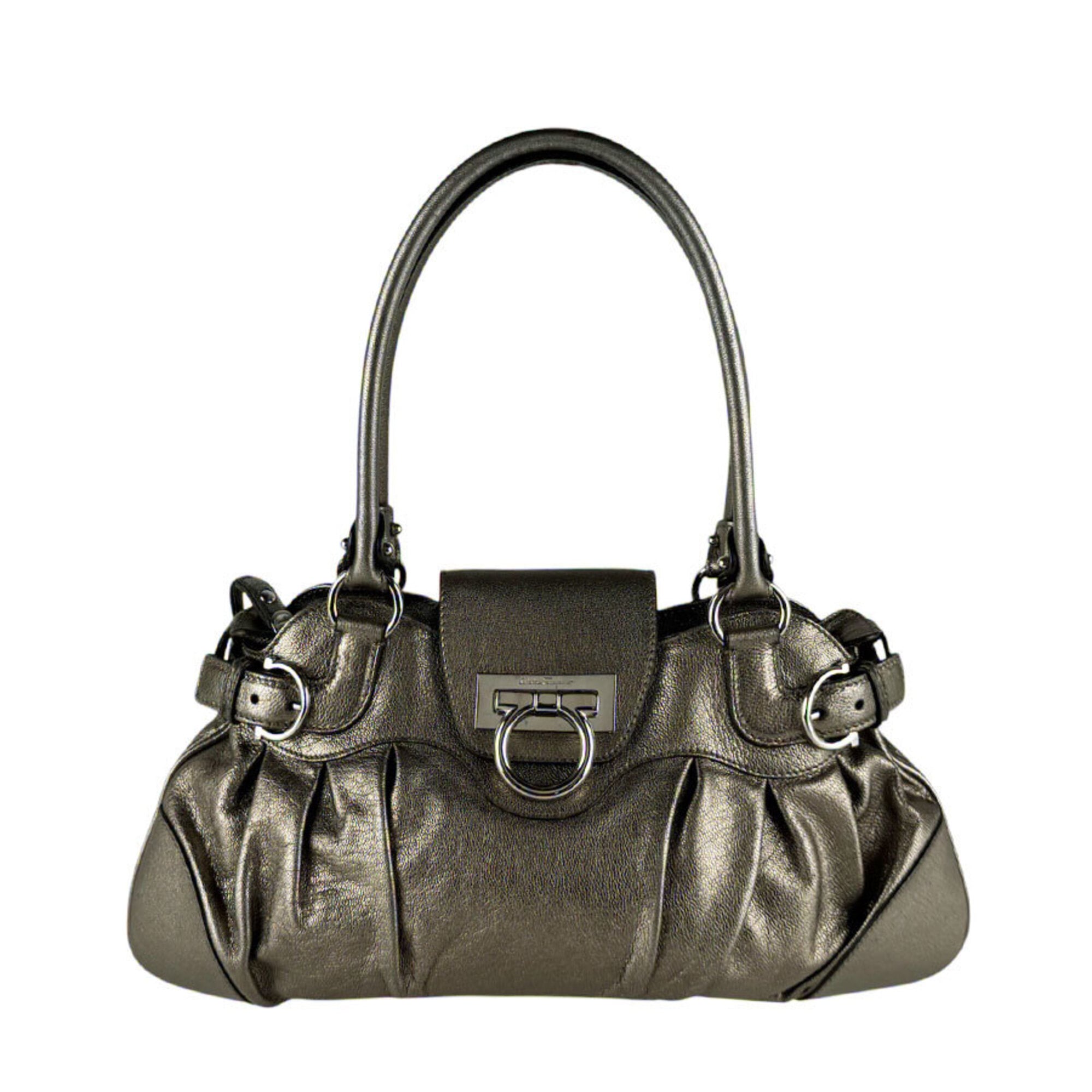 Salvatore Ferragamo Khaki Metallic Leather Handbag (Pre-Owned)