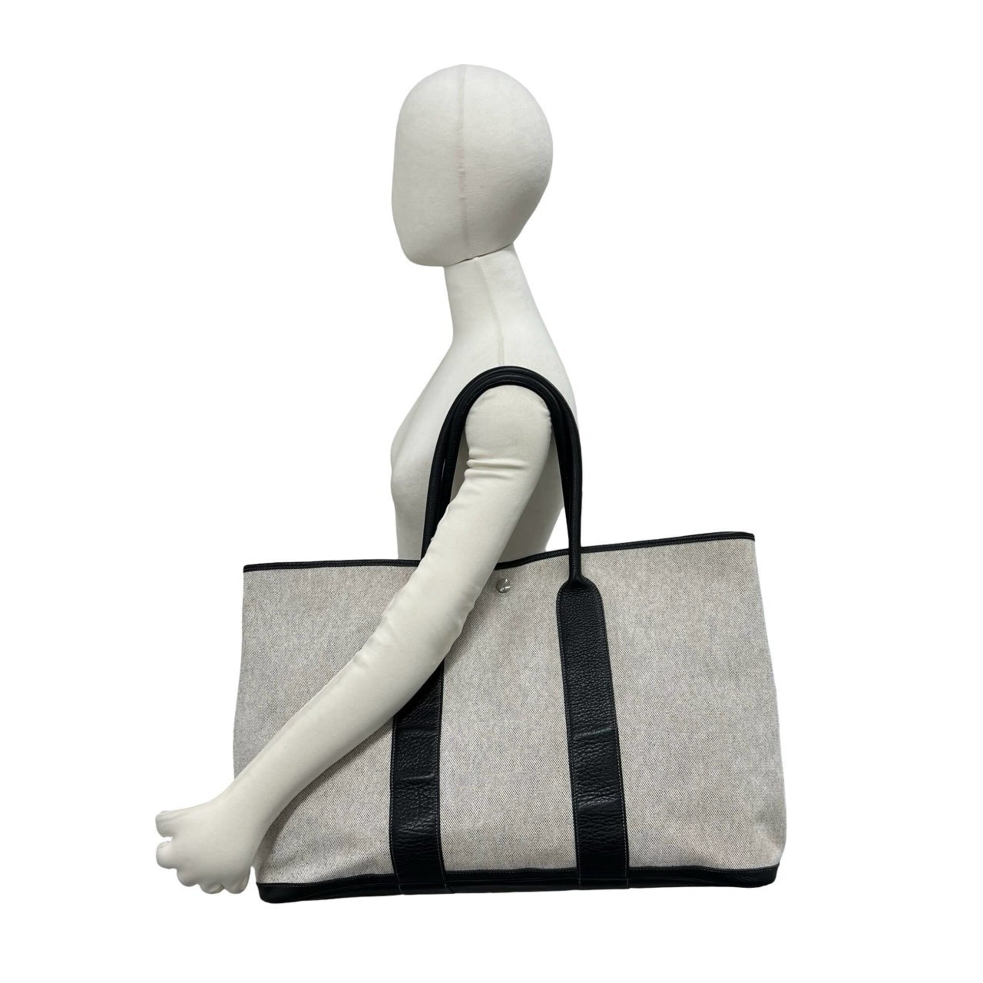 Hermes Black Gray Toile H Negonda Leather Boston Bag Tote Bag (Pre-Owned)