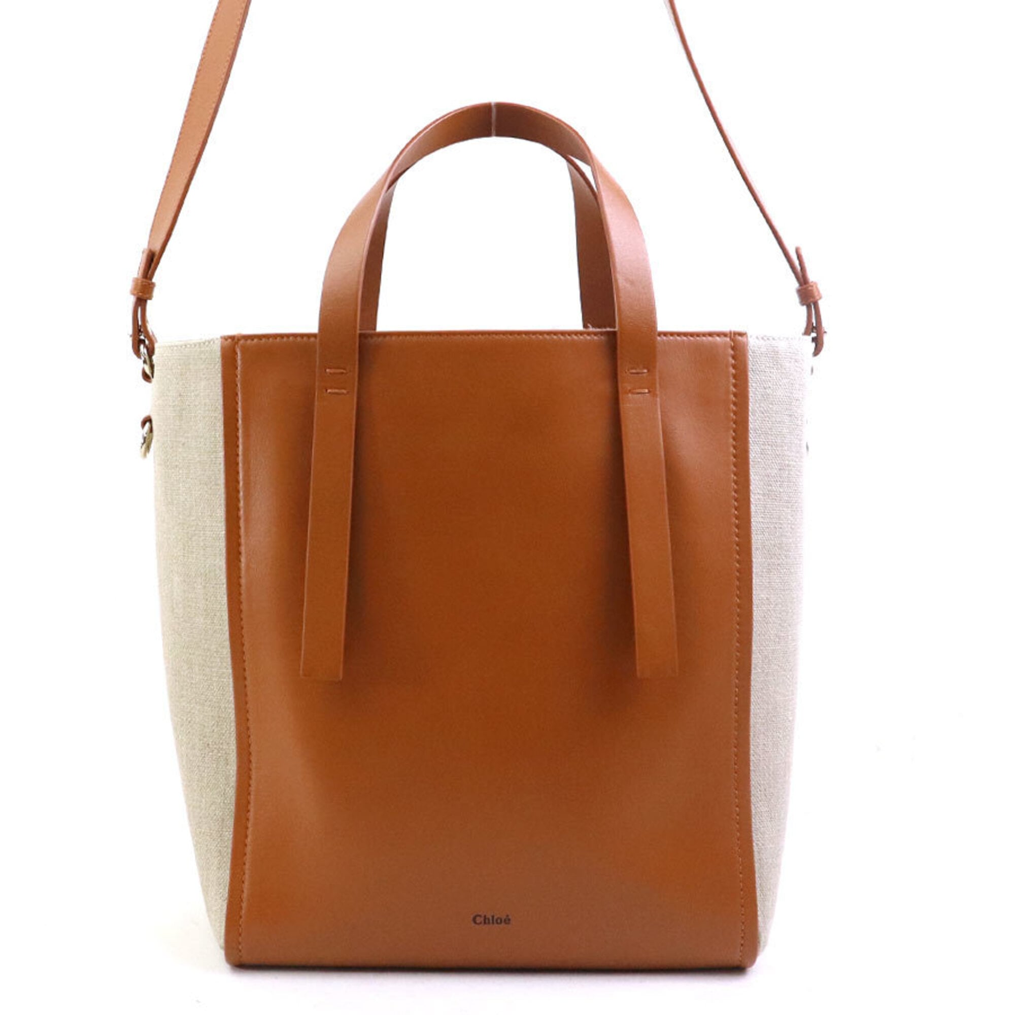 Chloé Beige Brown Leather Canvas Handbag Shoulder Bag (Pre-Owned)