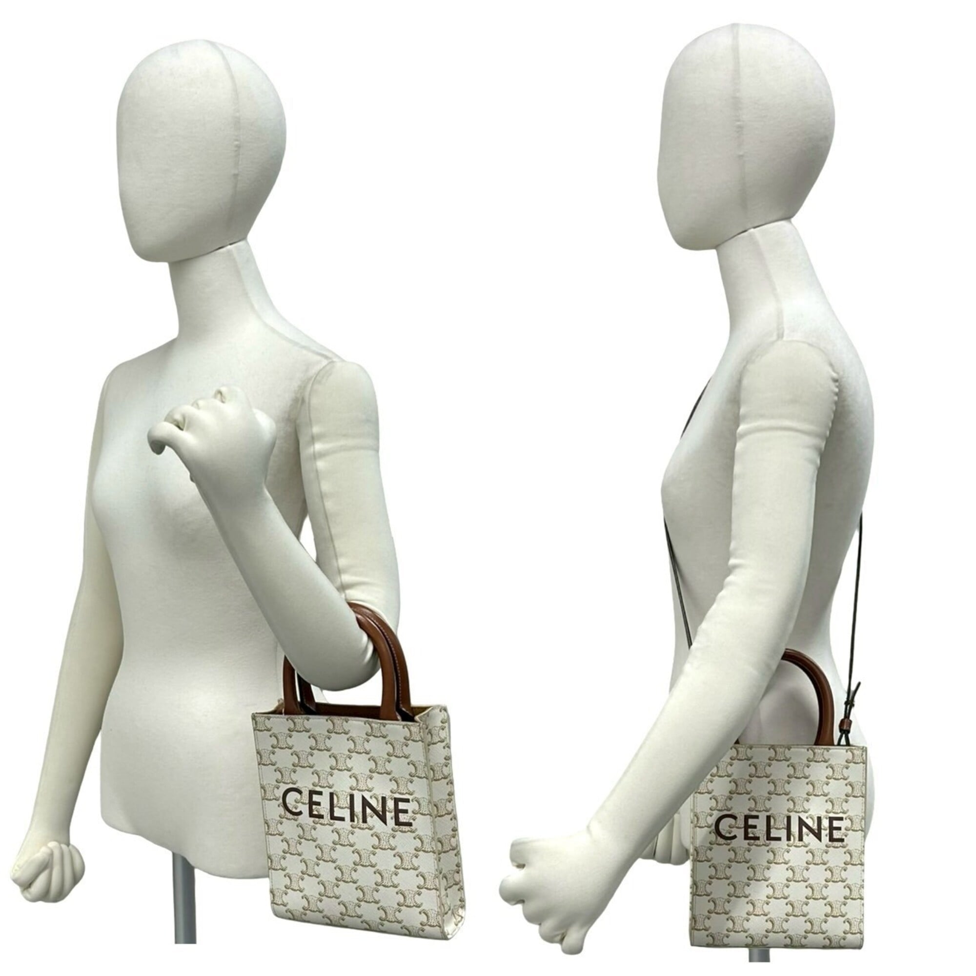 Celine Brown White Pvc Leather Handbag Shoulder Bag Tote Bag (Pre-Owned)