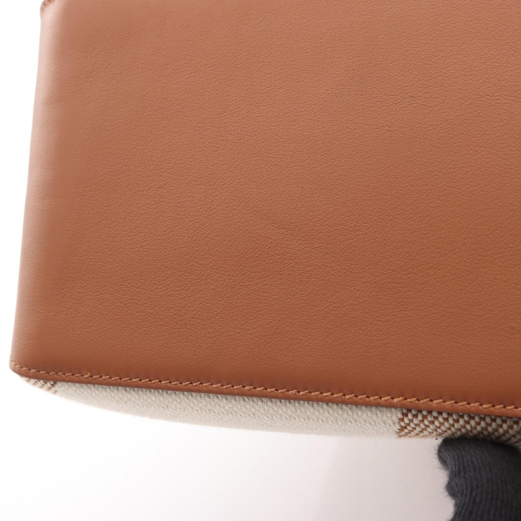 Hermes Beige Brown Canvas Toile H Swift Leather Tote Bag (Pre-Owned)
